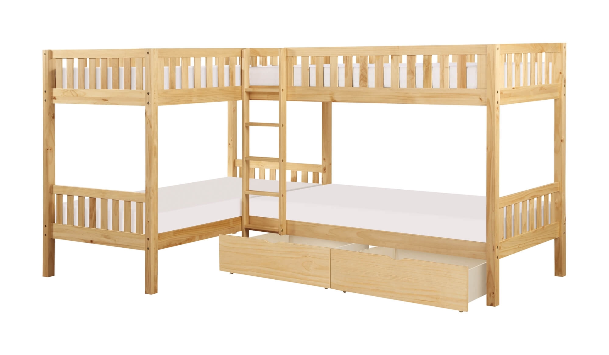 Bartly Wood/Wood Veneer Corner Bunk Bed w/ Storage Boxes