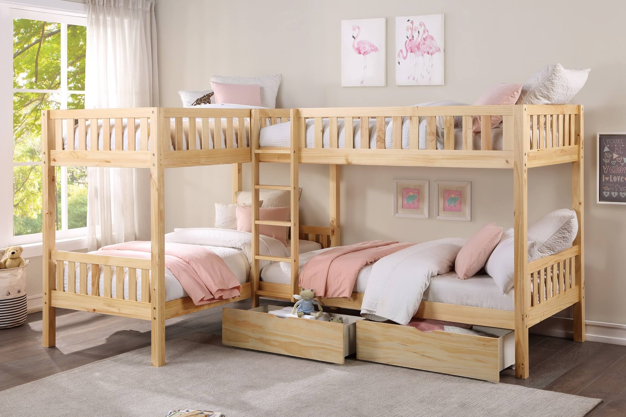 Bartly Wood/Wood Veneer Corner Bunk Bed