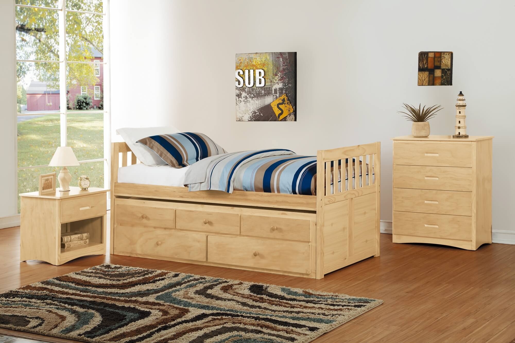Bartly Wood/Wood Veneer Storage Trundle Bed, Twin/Twin Size