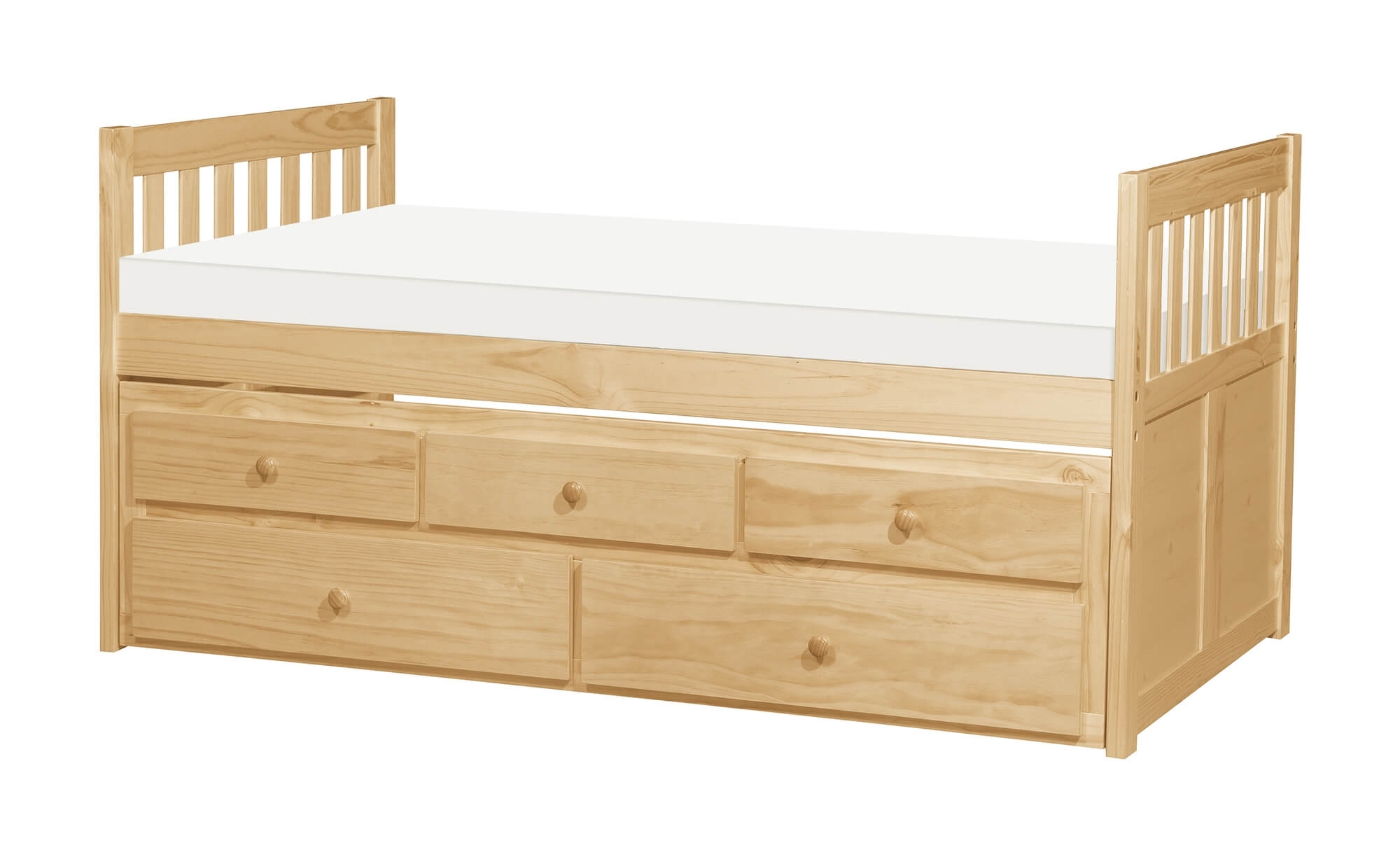 Bartly Wood/Wood Veneer Storage Trundle Bed, Twin/Twin Size