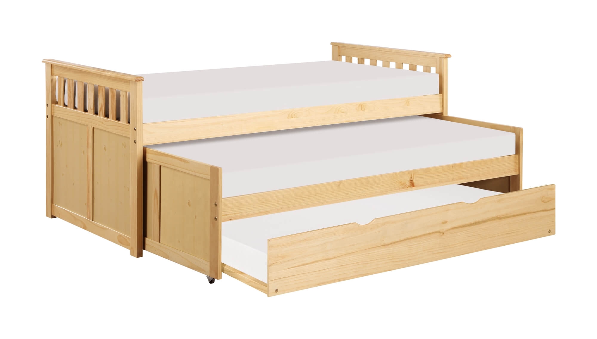 Bartly Wood/Wood Veneer Trundle Bed w/ Extra Twin Trundle, Twin/Twin Size