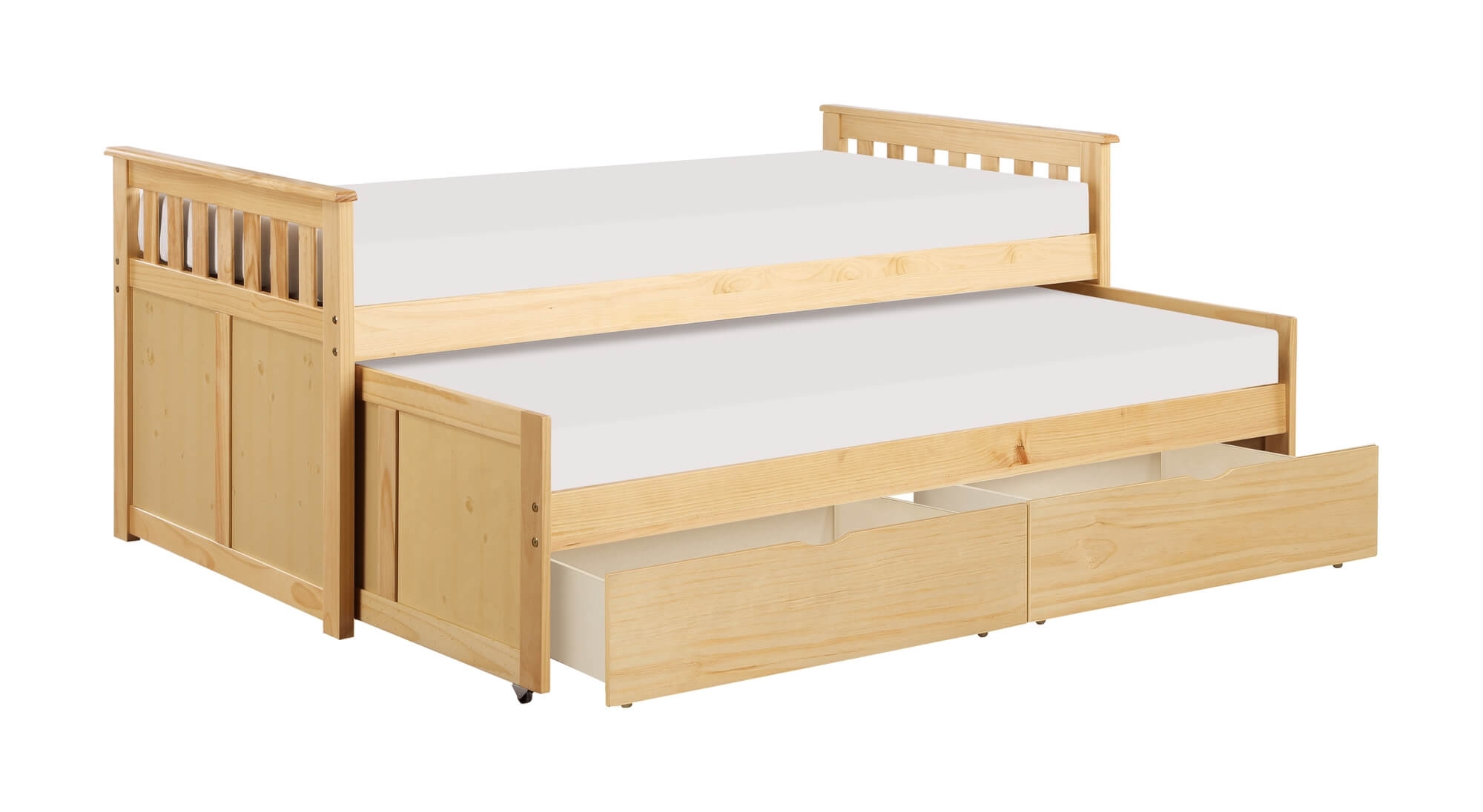 Bartly Wood/Wood Veneer Trundle Bed w/ Storage Boxes, Twin/Twin Size