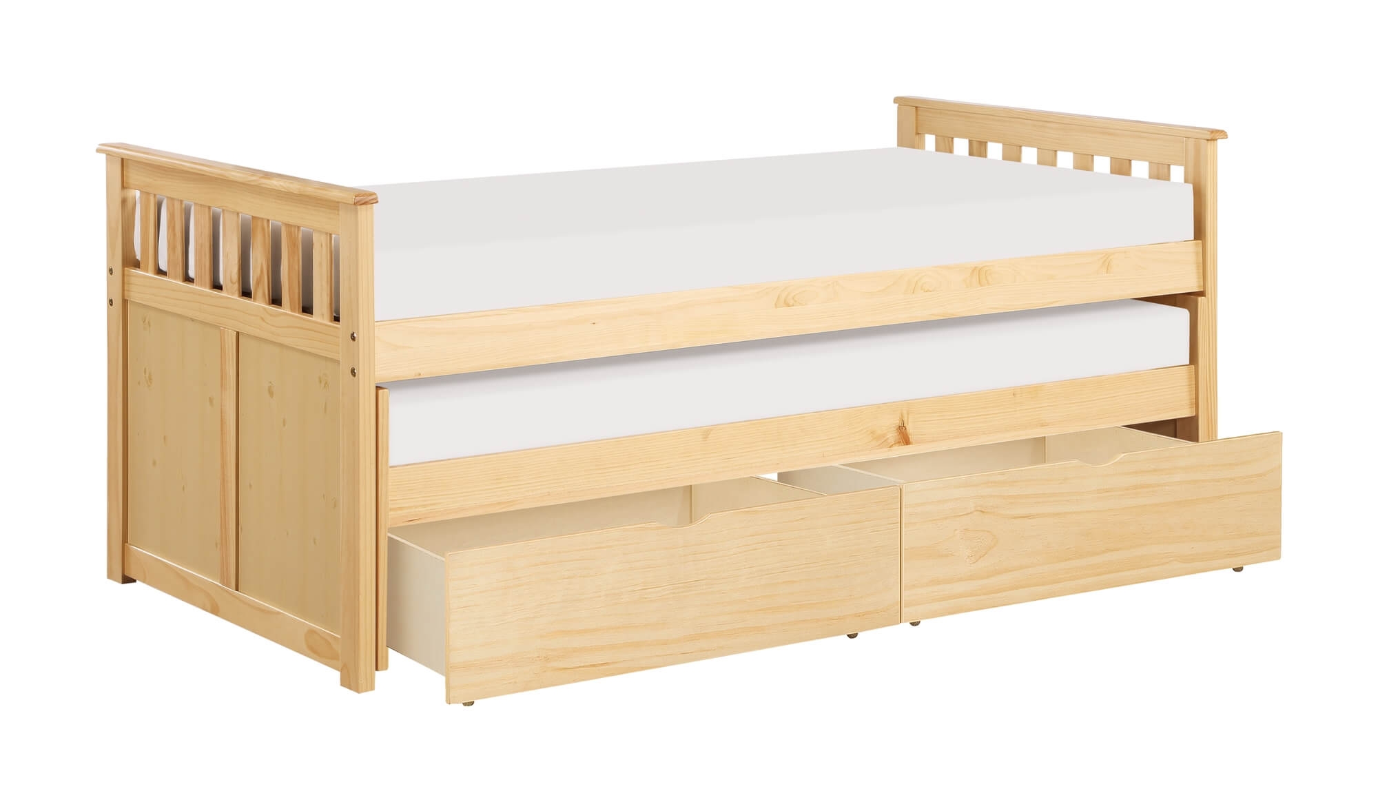 Bartly Wood/Wood Veneer Trundle Bed w/ Storage Boxes, Twin/Twin Size