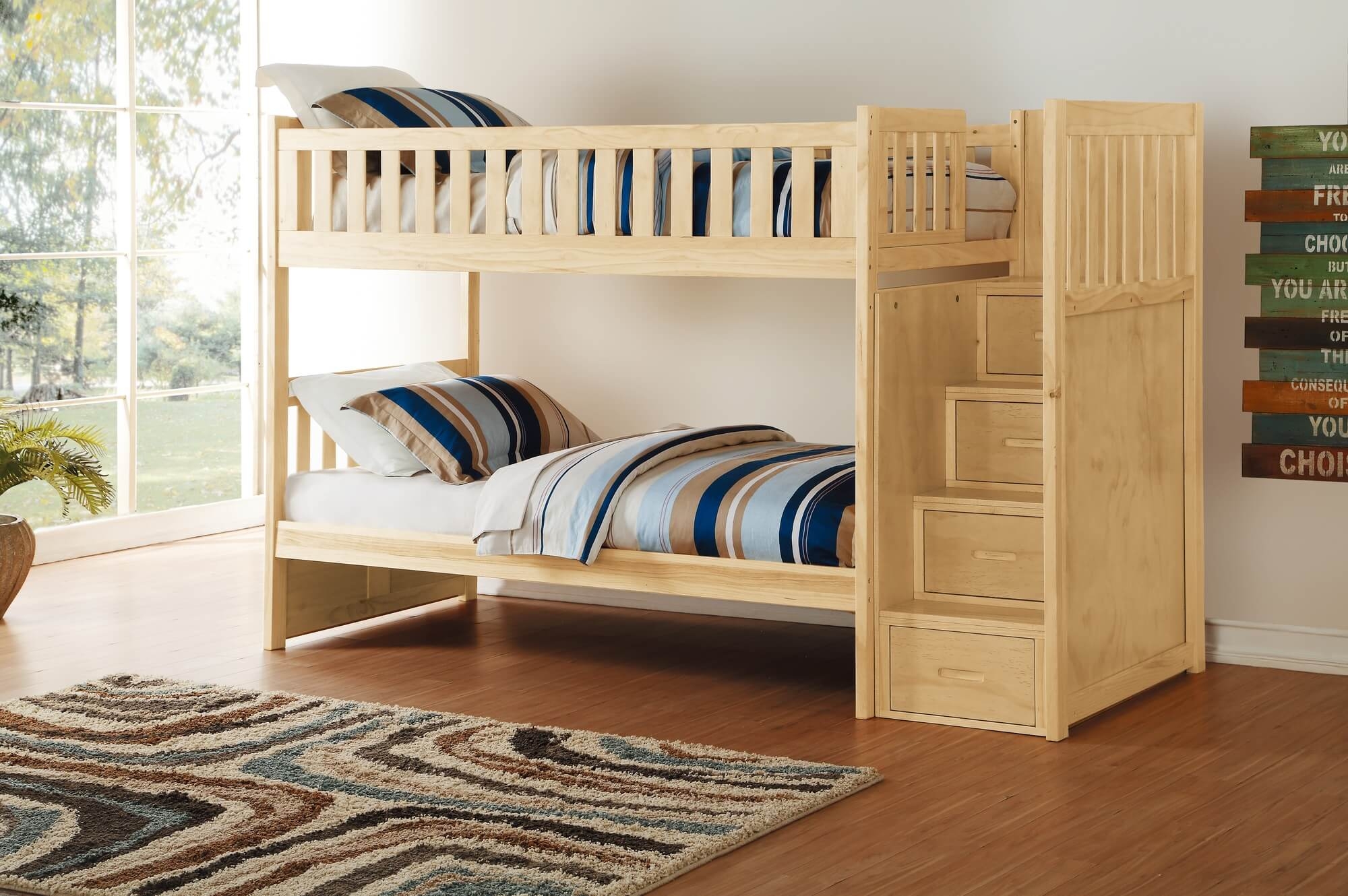 Bartly Wood/Wood Veneer Bunk Bed w/ Reversible Step Storage, Twin/Twin Size