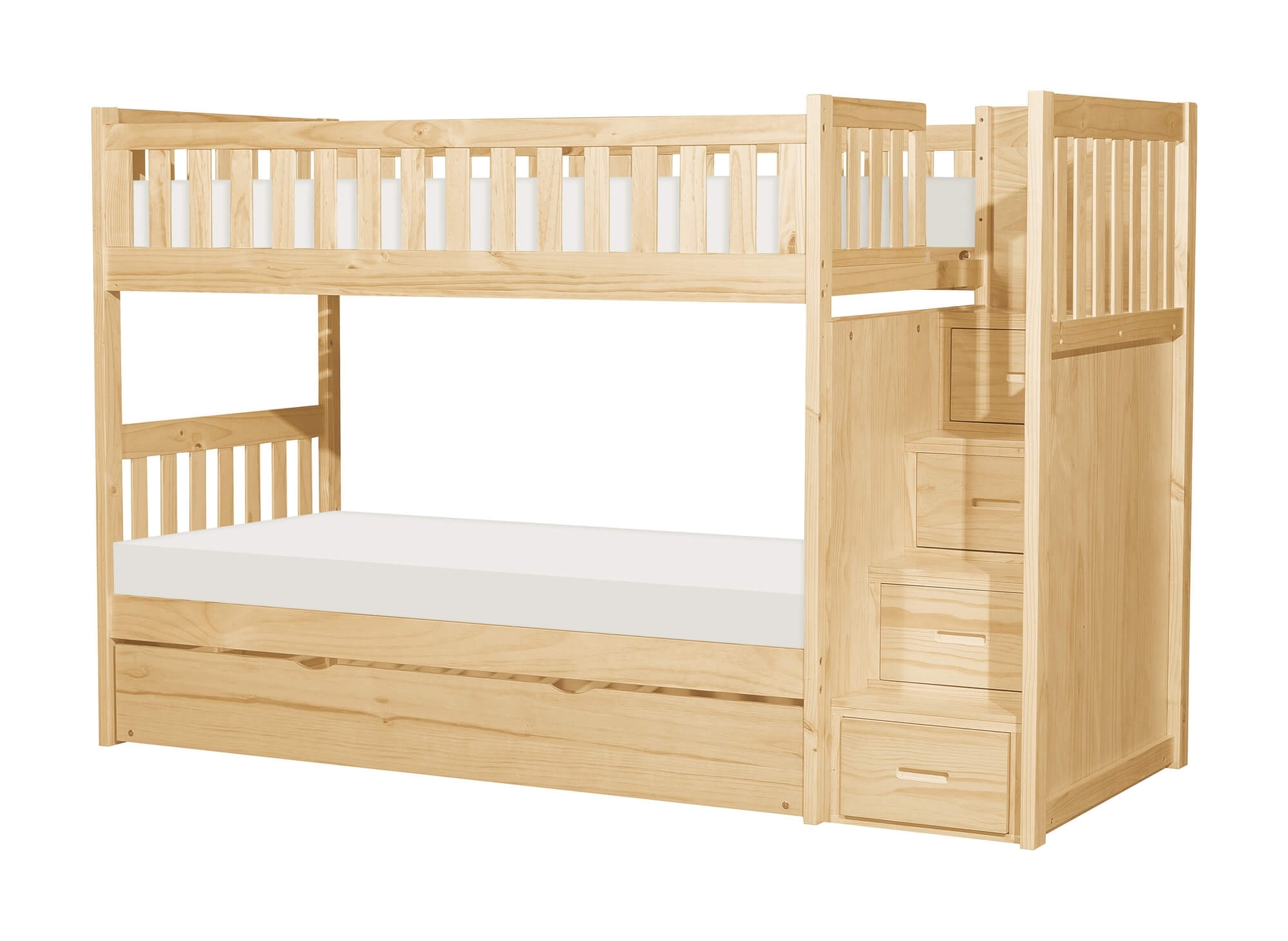 Bartly Wood/Wood Veneer Bunk Bed w/ Reversible Step Storage, Twin/Twin Size