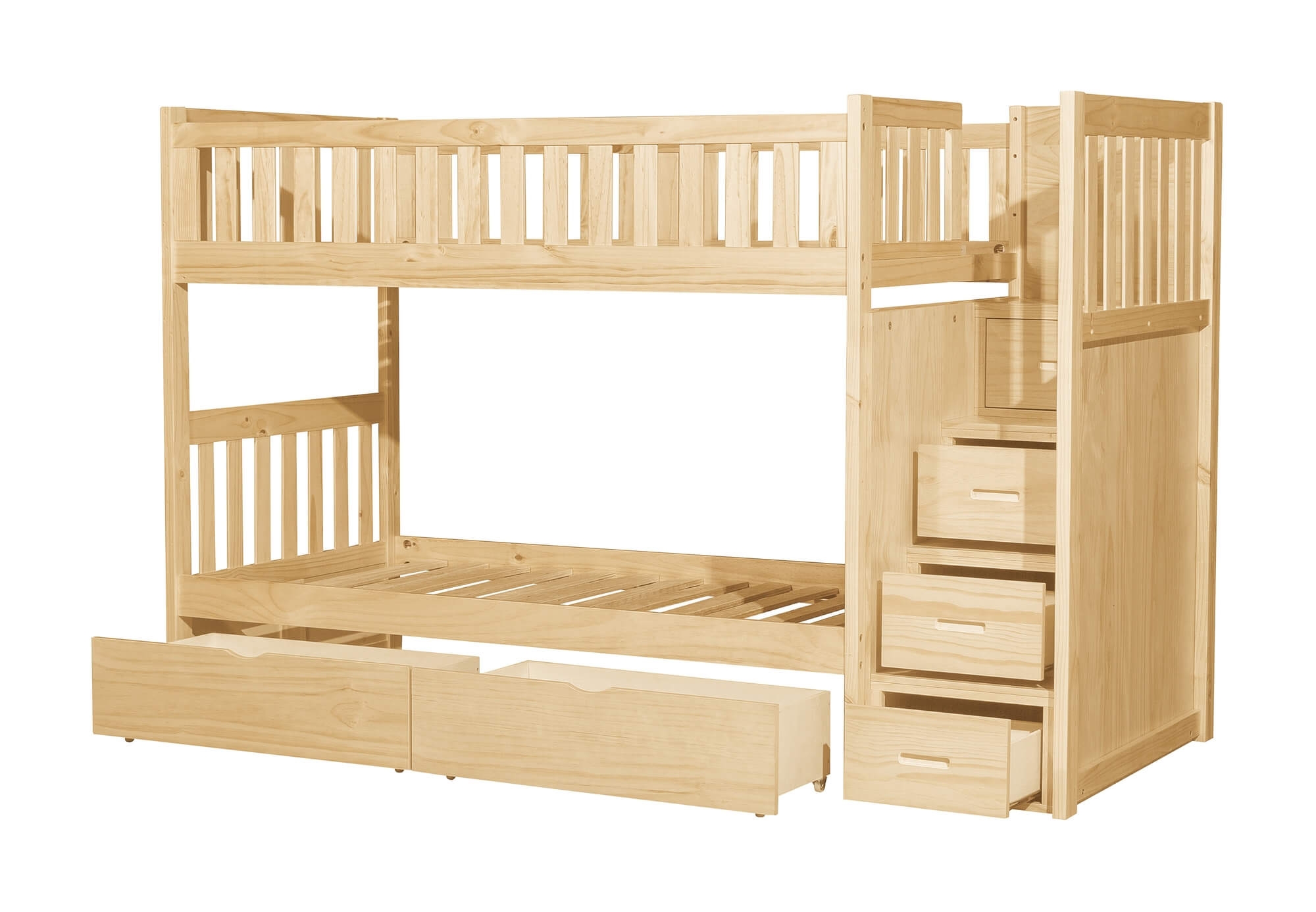 Bartly Wood/Wood Veneer Bunk Bed w/ Reversible Step Storage, Twin/Twin Size