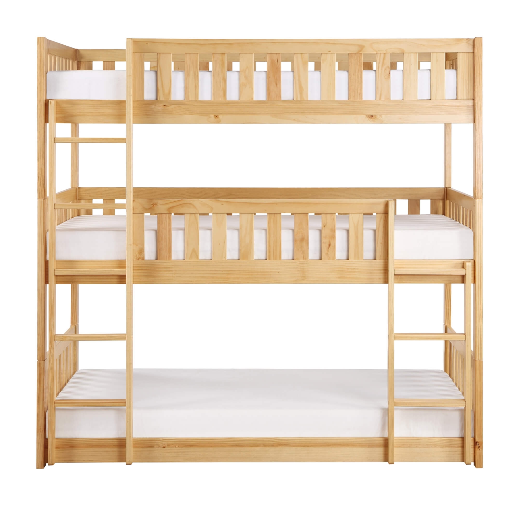 Bartly Wood/Wood Veneer Triple Bunk Bed, Twin/Twin/Twin Size