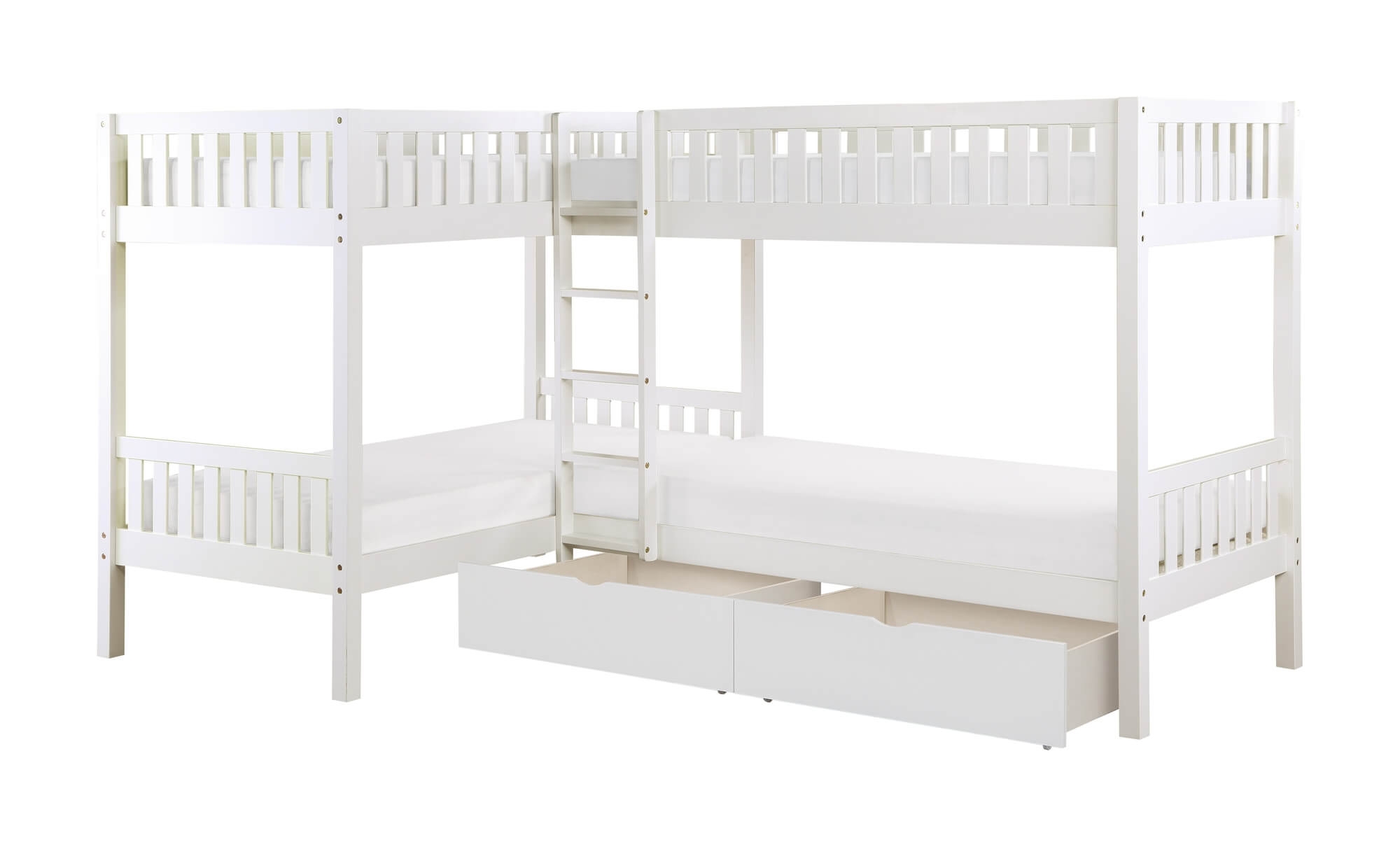 Galen Wood Corner Bunk Bed w/ Storage Boxes