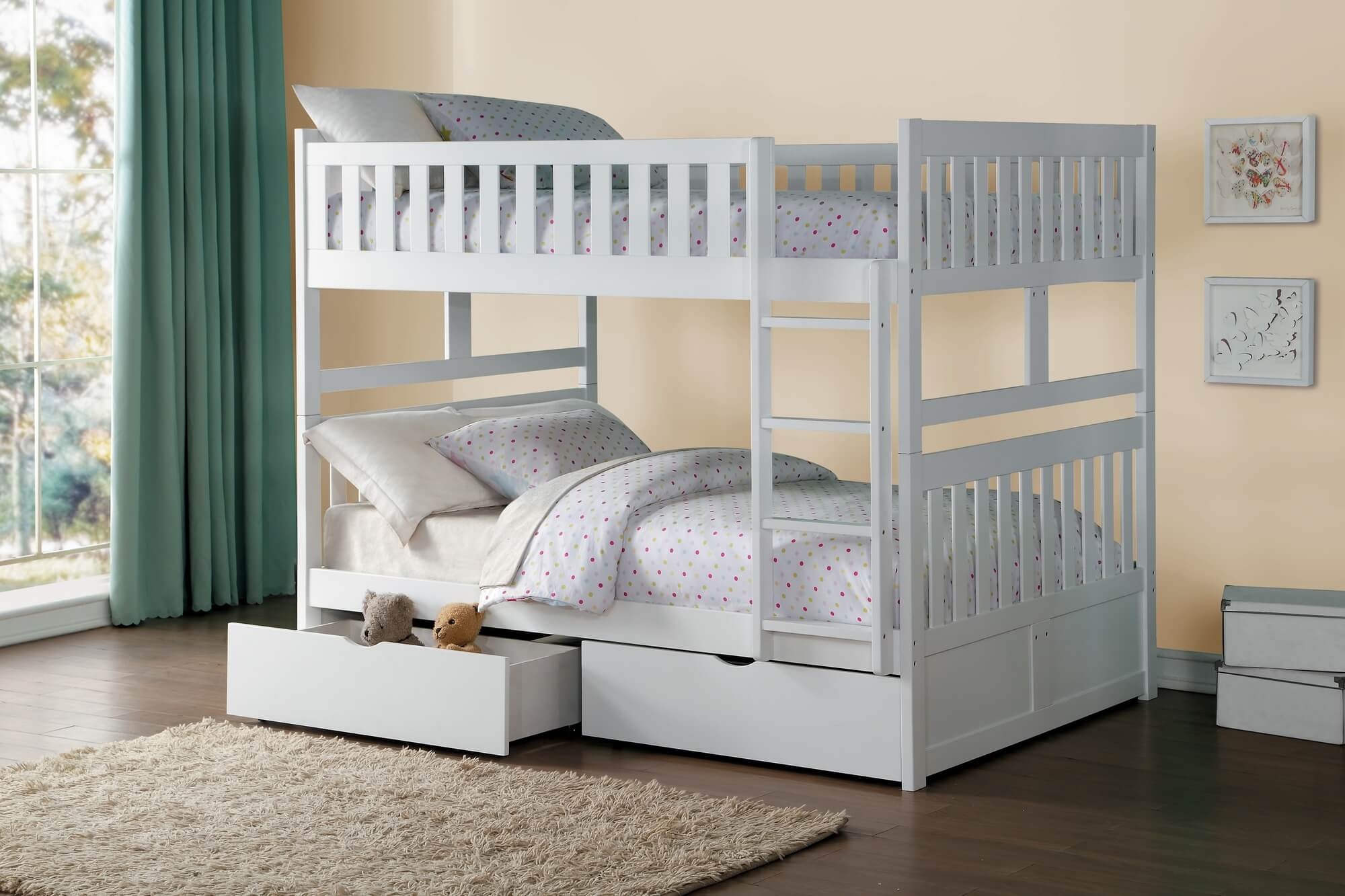 Galen Wood Bunk Bed w/ Storage Boxes, Full/Full Size