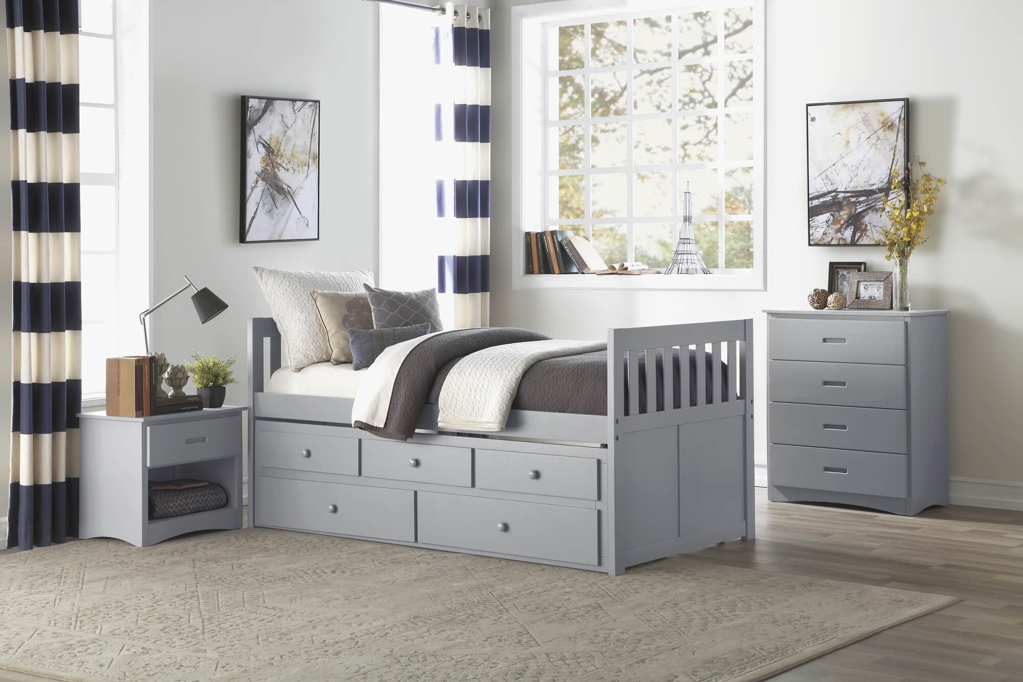 Orion Wood Storage Trundle Bed, Twin/Twin Size
