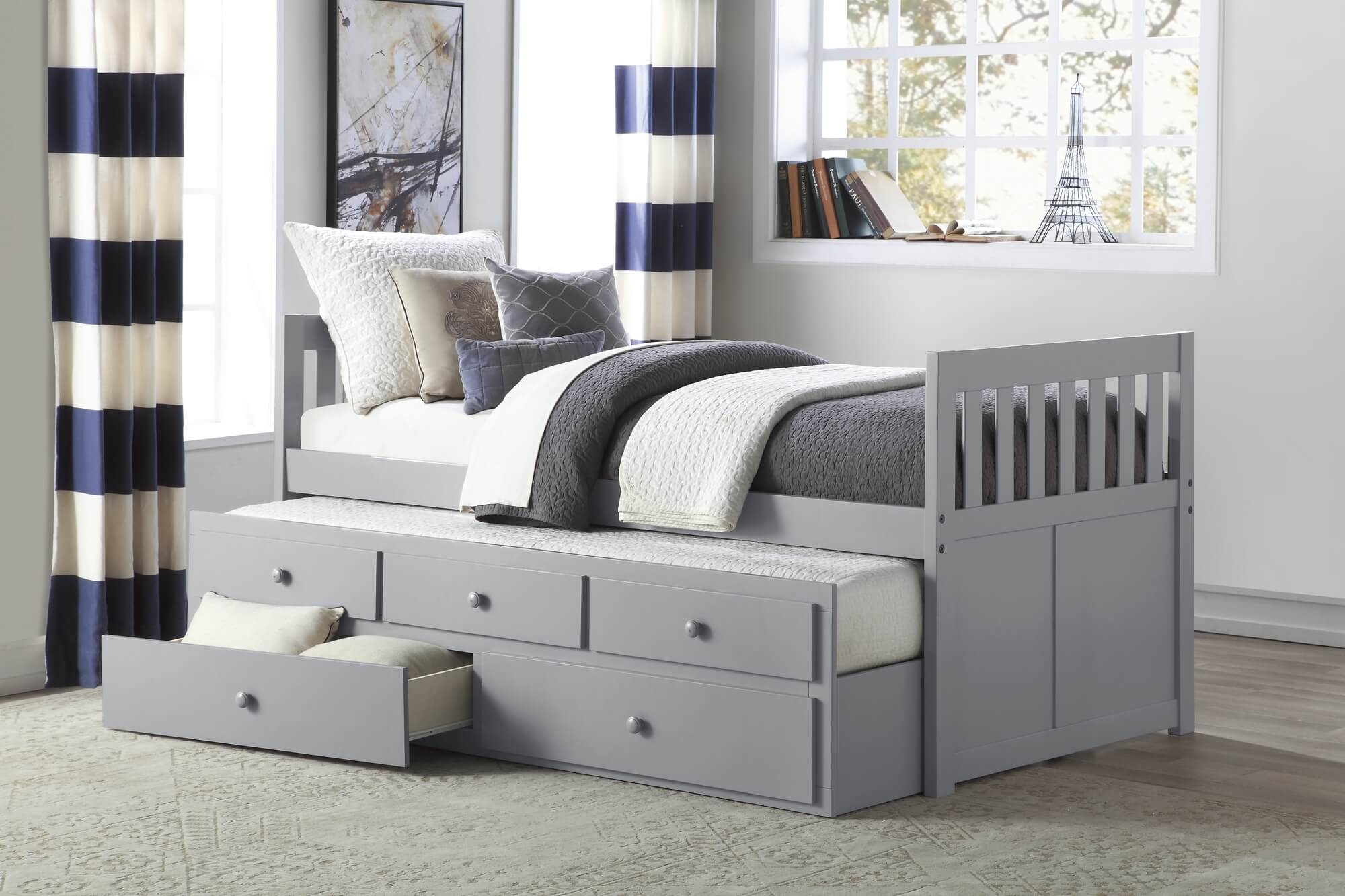 Orion Wood Storage Trundle Bed, Twin/Twin Size