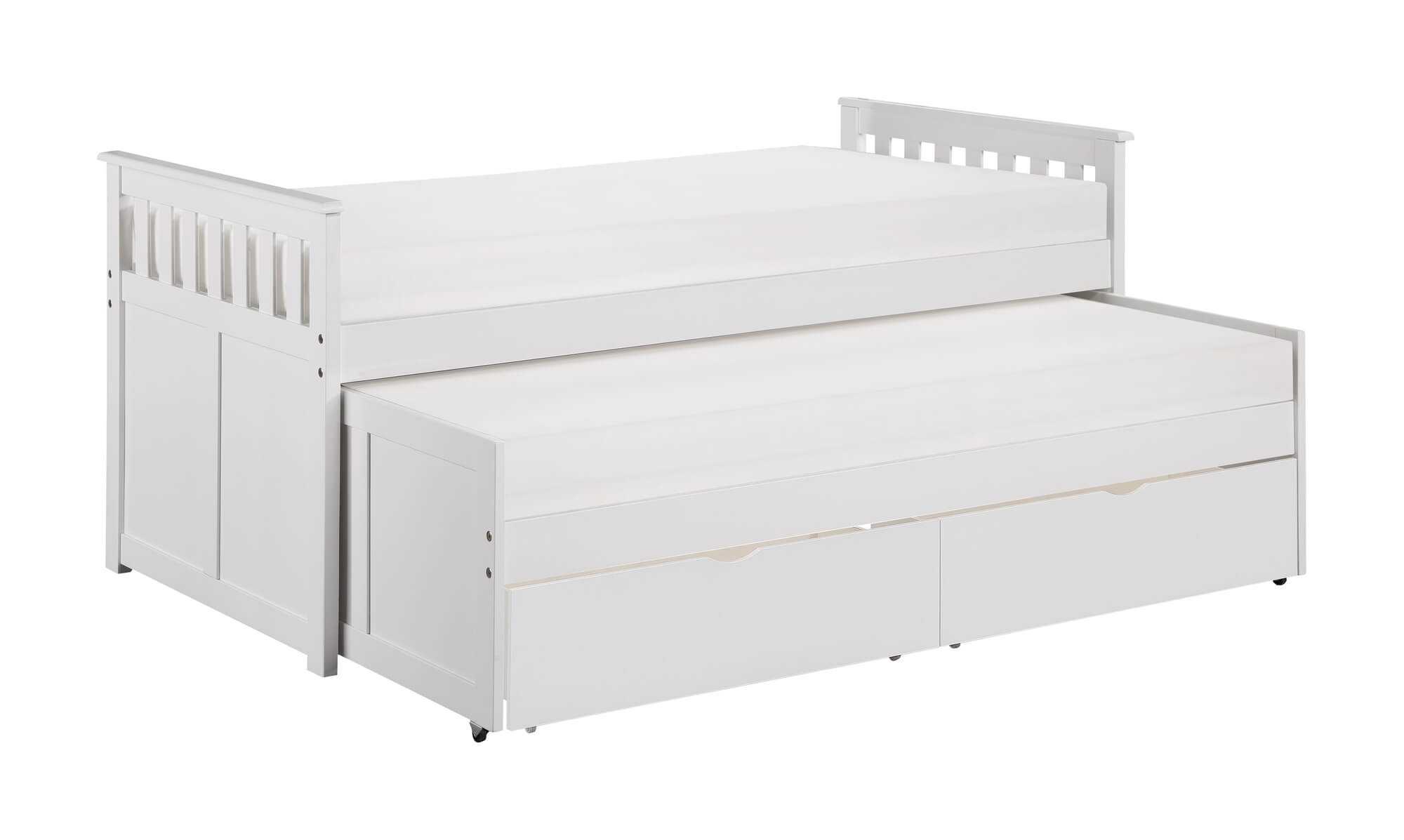 Galen Wood Trundle Bed w/ Storage Boxes, Twin/Twin Size