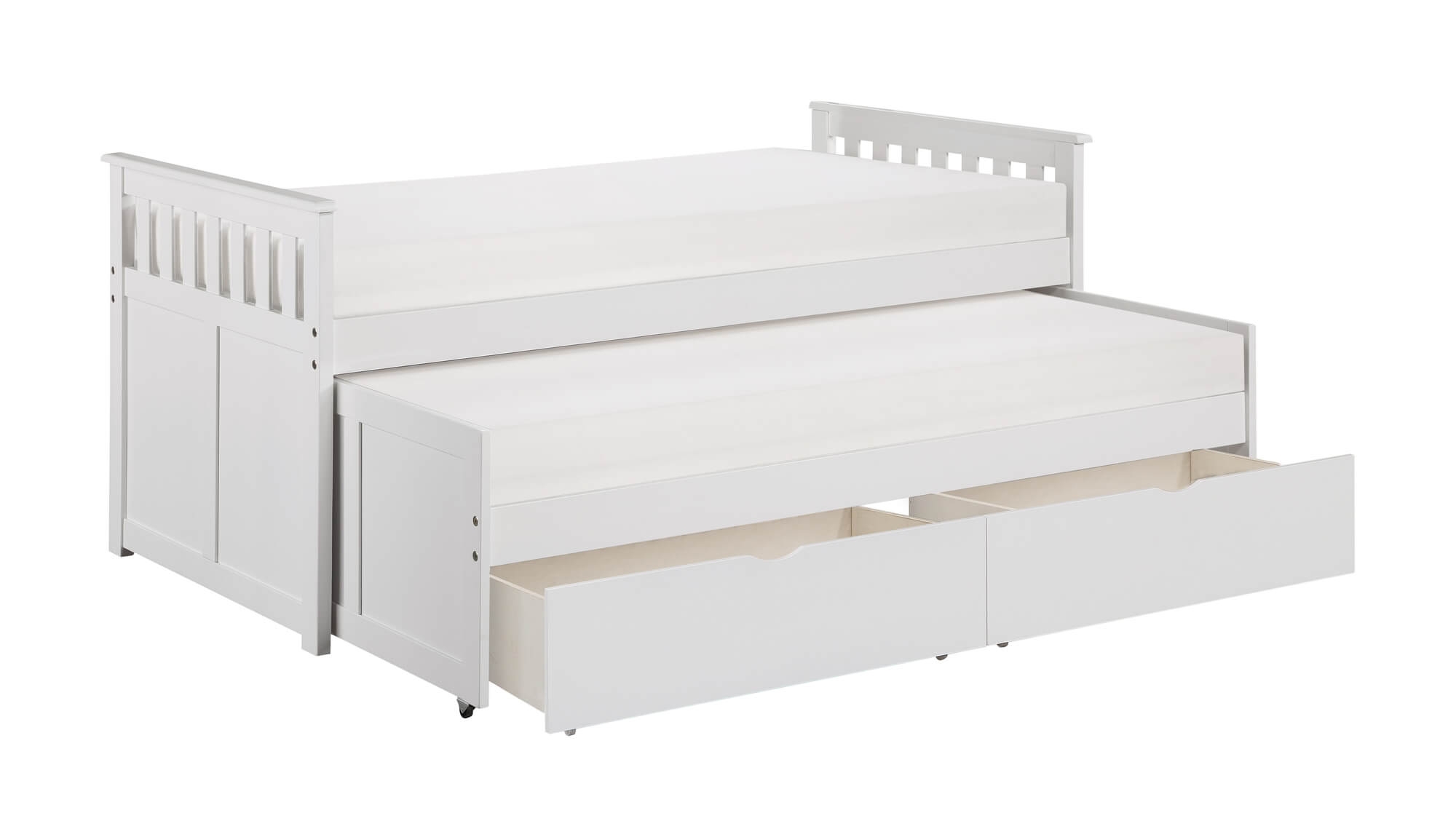 Galen Wood Trundle Bed w/ Storage Boxes, Twin/Twin Size