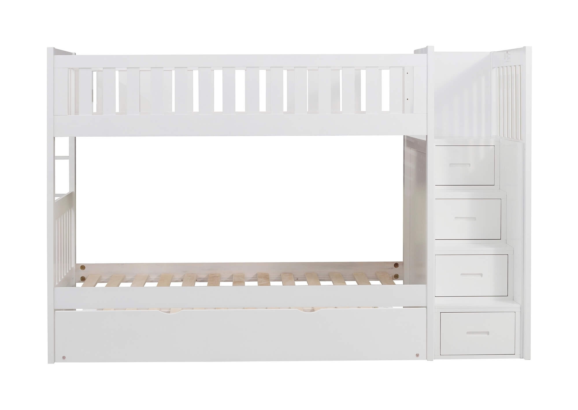 Galen Wood Bunk Bed w/ Twin Trundle & Reversible Step Storage, Twin/Twin Size