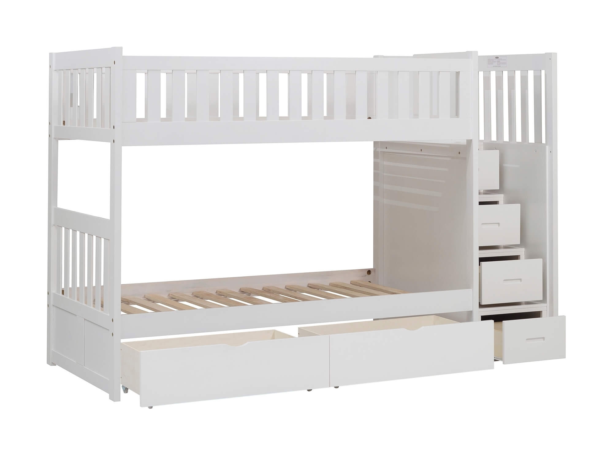 Galen Wood Bunk Bed w/ Storage Boxes & Reversible Step Storage, Twin/Twin Size