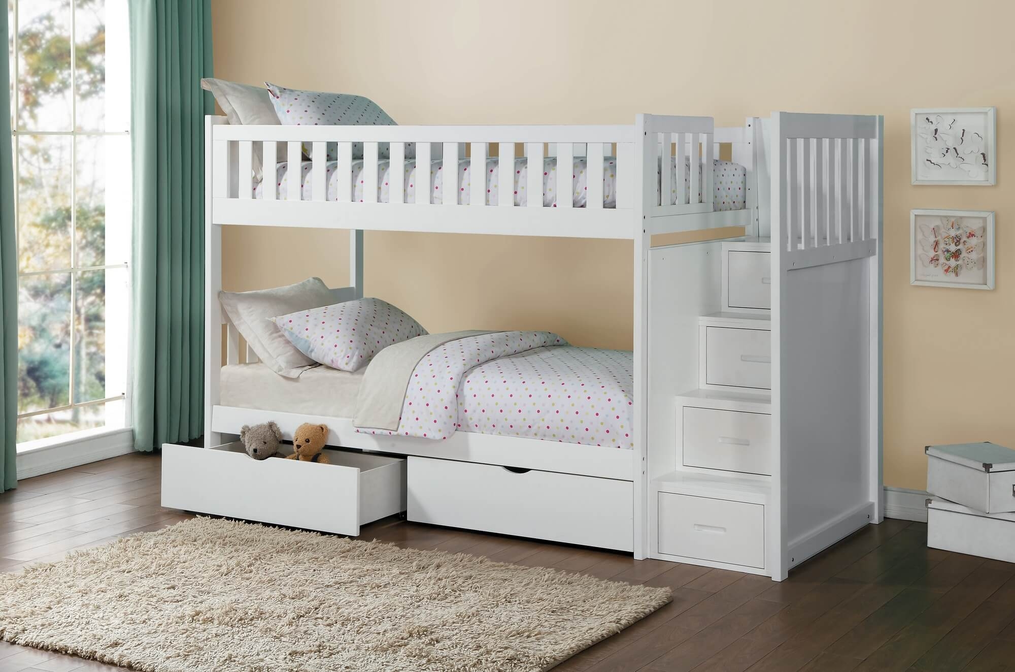 Galen Wood Bunk Bed w/ Reversible Step Storage, Twin/Twin Size