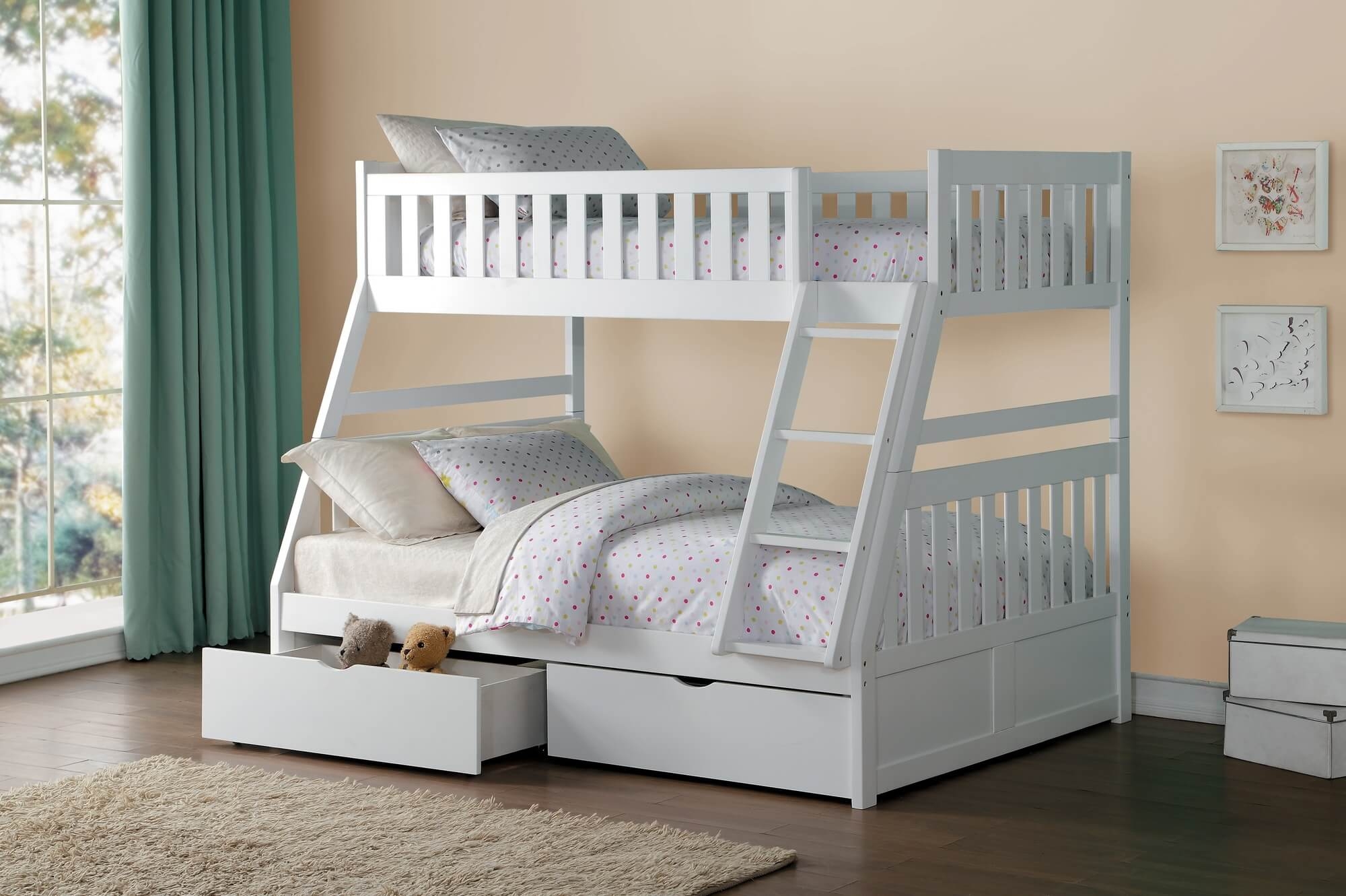 Galen Wood Bunk Bed w/ Storage Boxes, Twin/Full Size