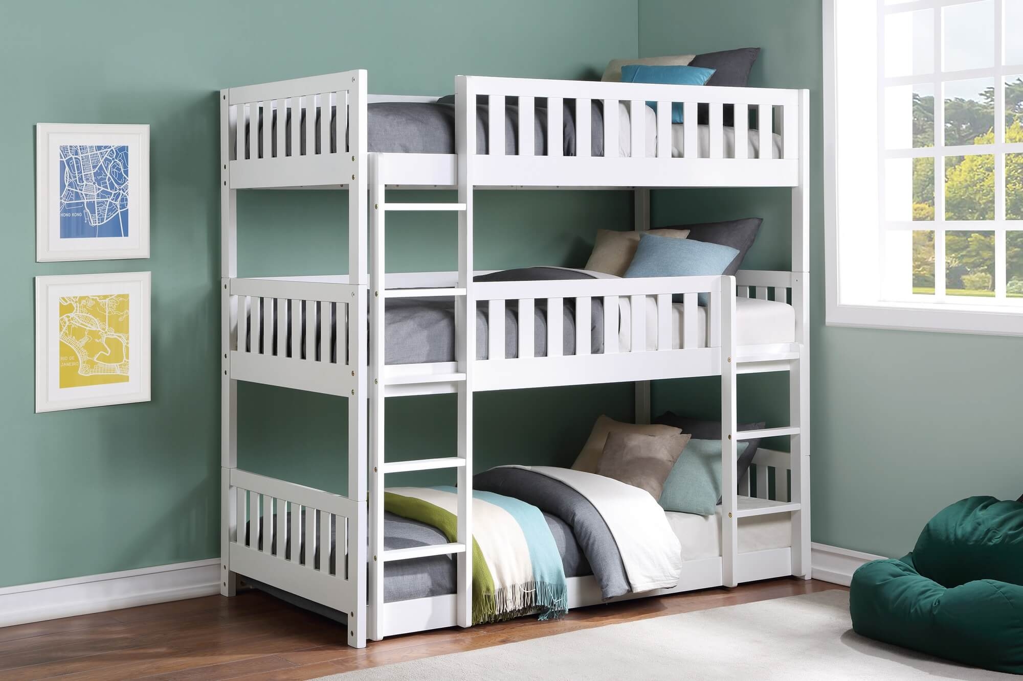 Galen Wood Triple Bunk Bed, Twin/Twin/Twin Size