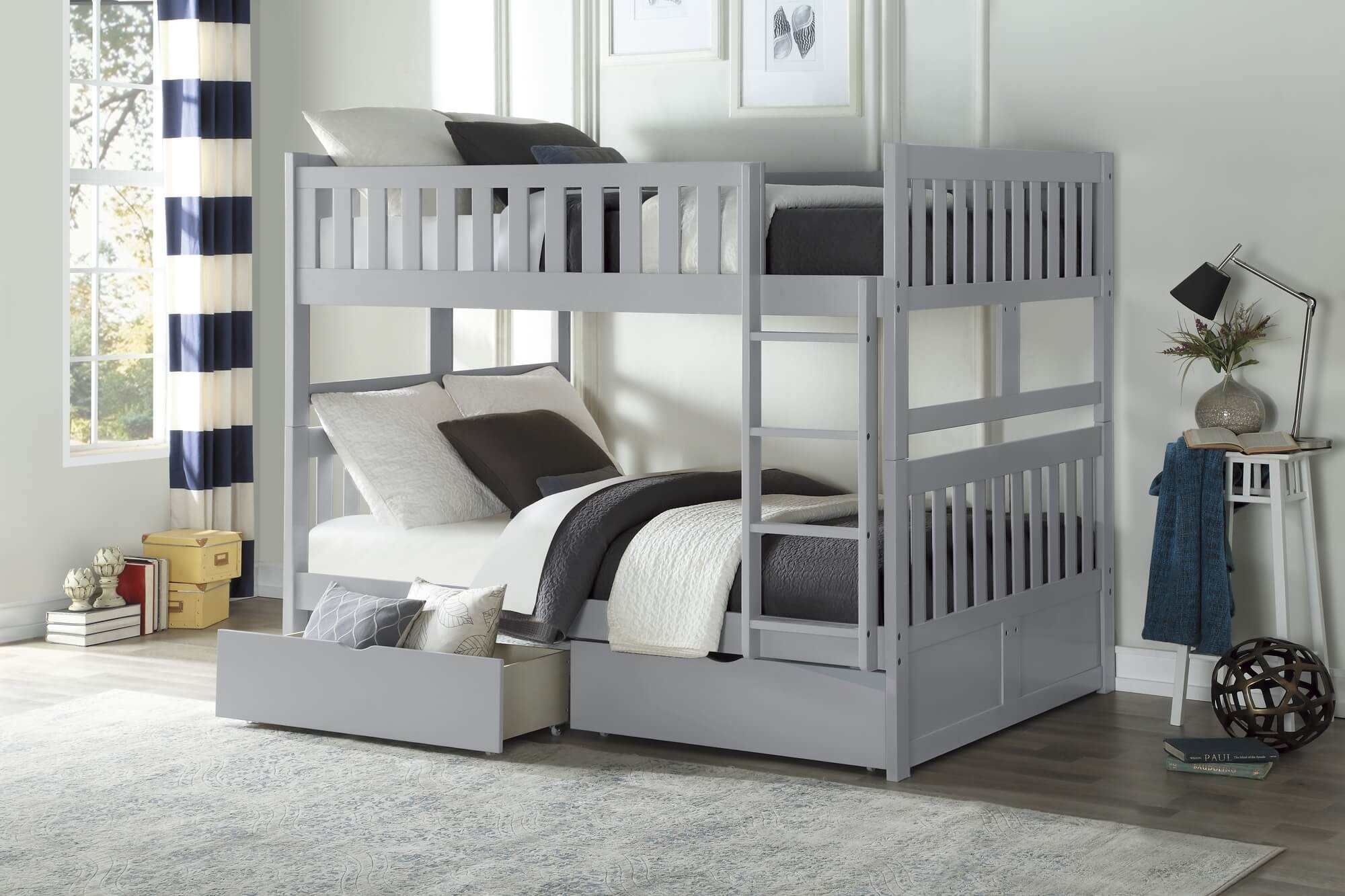 Orion Wood Bunk Bed w/ Storage Boxes, Full/Full Size
