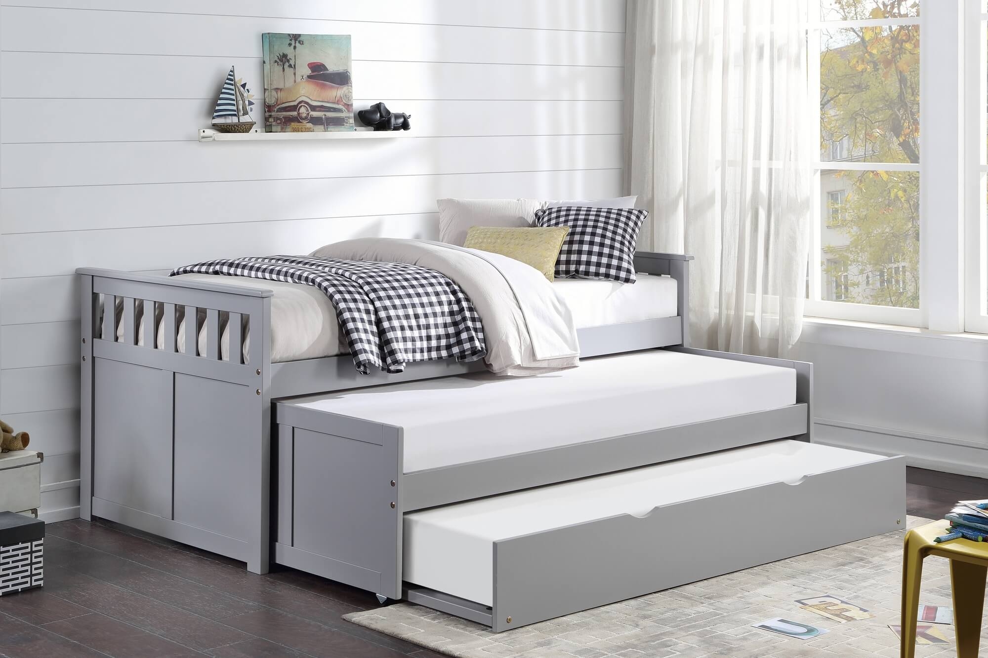 Orion Wood Trundle Bed w/ Extra Twin Trundle, Twin/Twin Size