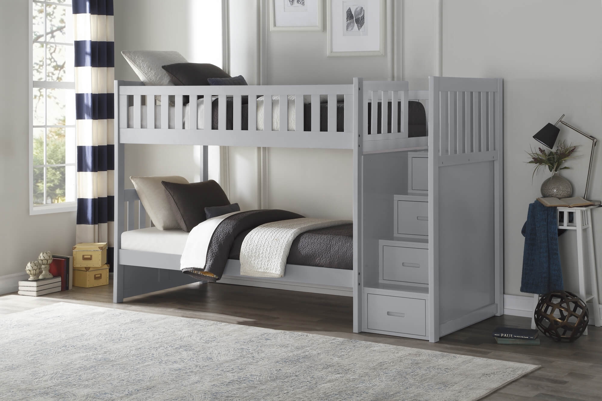 Orion Wood Bunk Bed w/ Reversible Step Storage, Twin/Twin Size