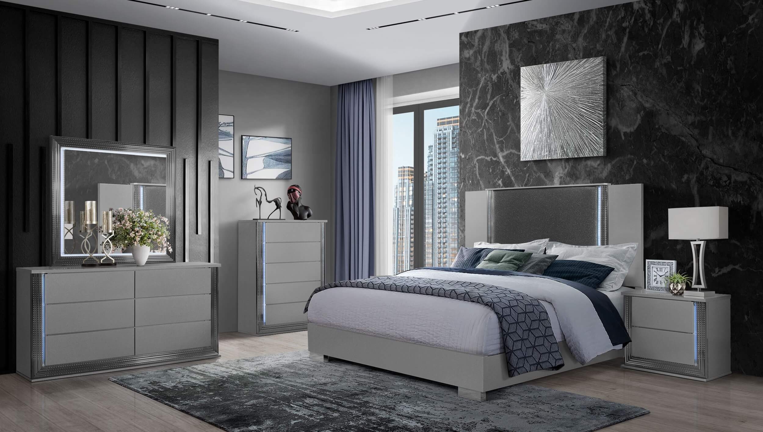 Ylime MDF/Wood Platform Bed w/LED Lighting