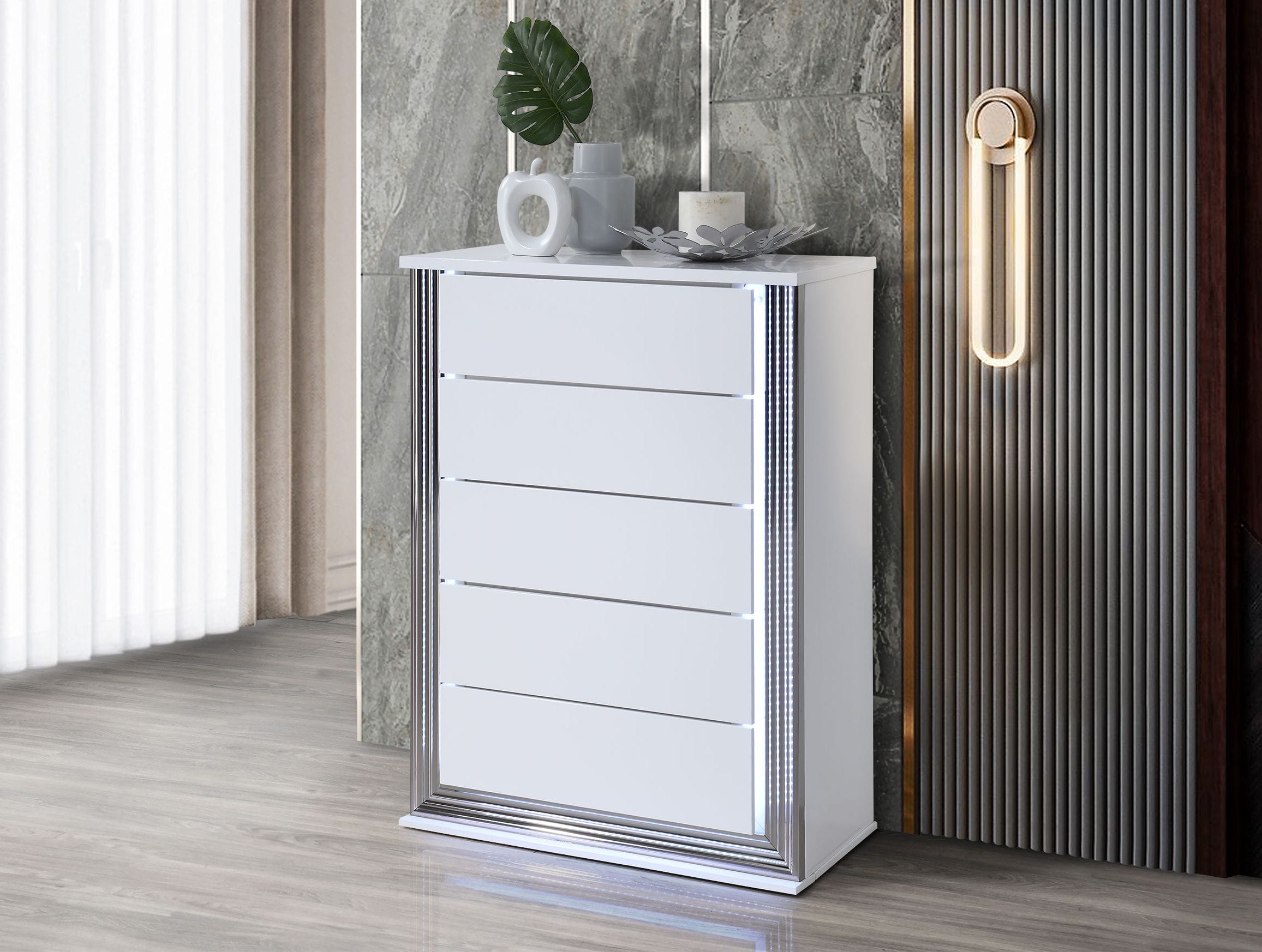 Ylime 5-Drawer Wood Veneer Chest w/LED Lighting