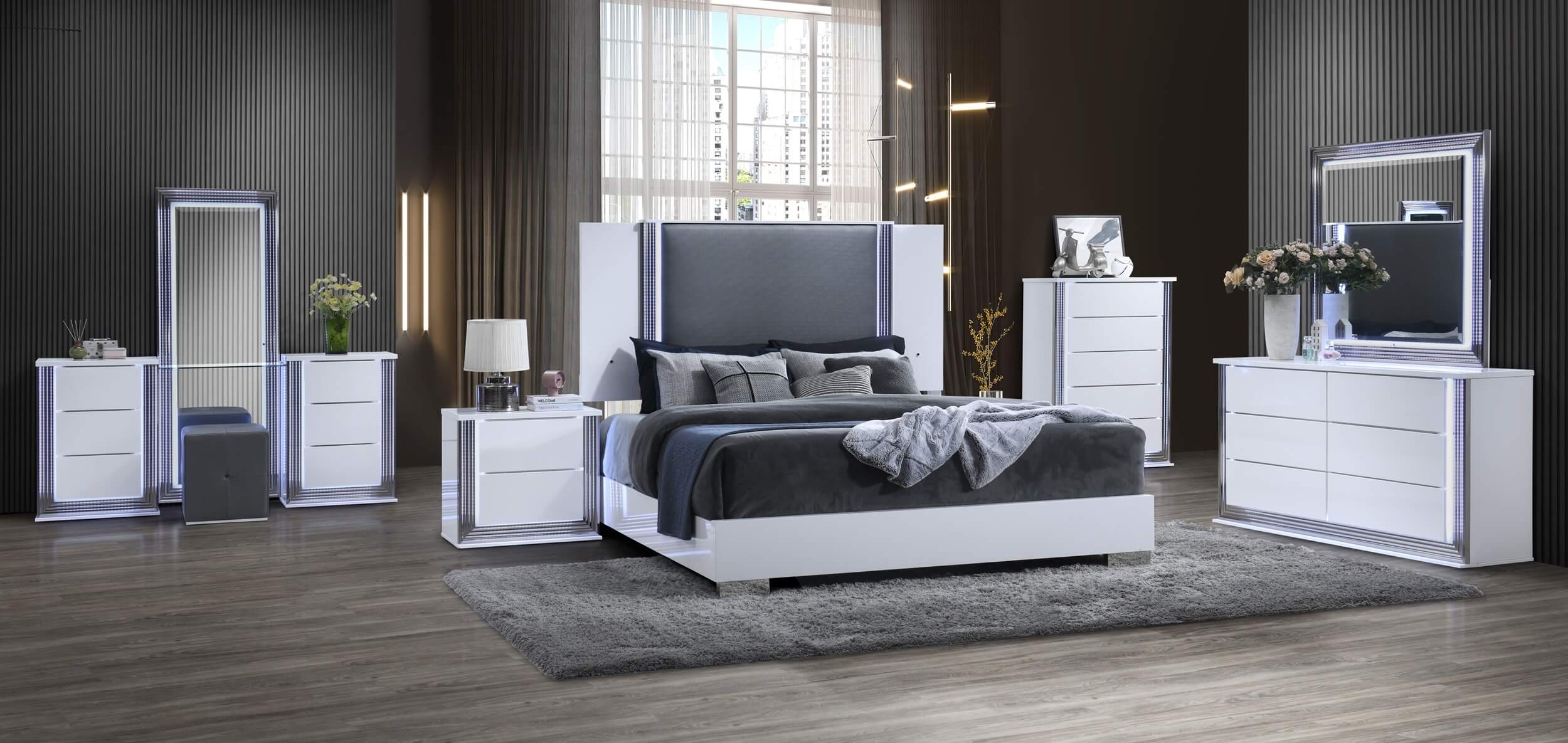 Ylime MDF/Wood Platform Bed w/LED Lighting, King Size