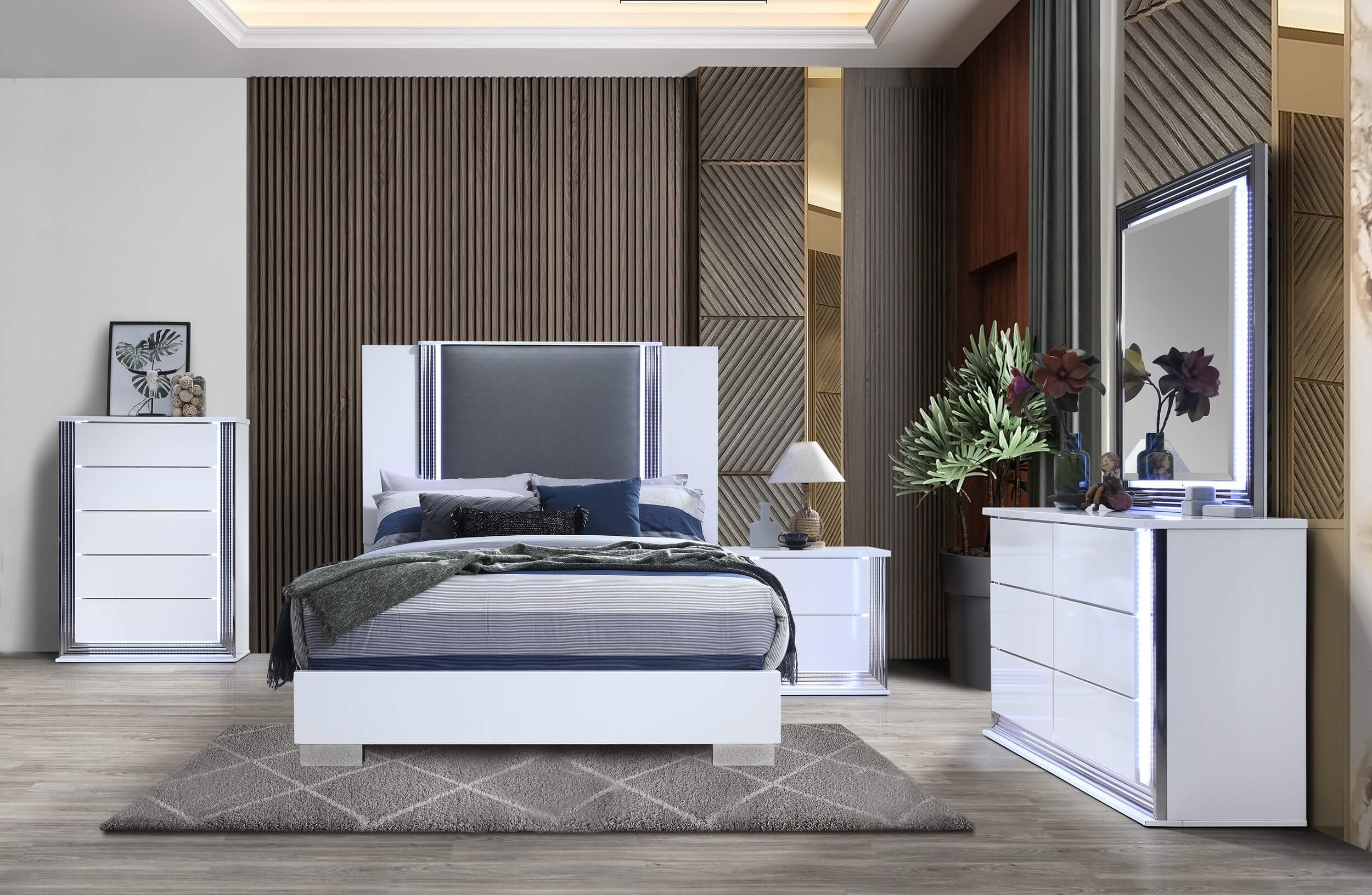 Ylime MDF/Wood Platform Bed w/LED Lighting
