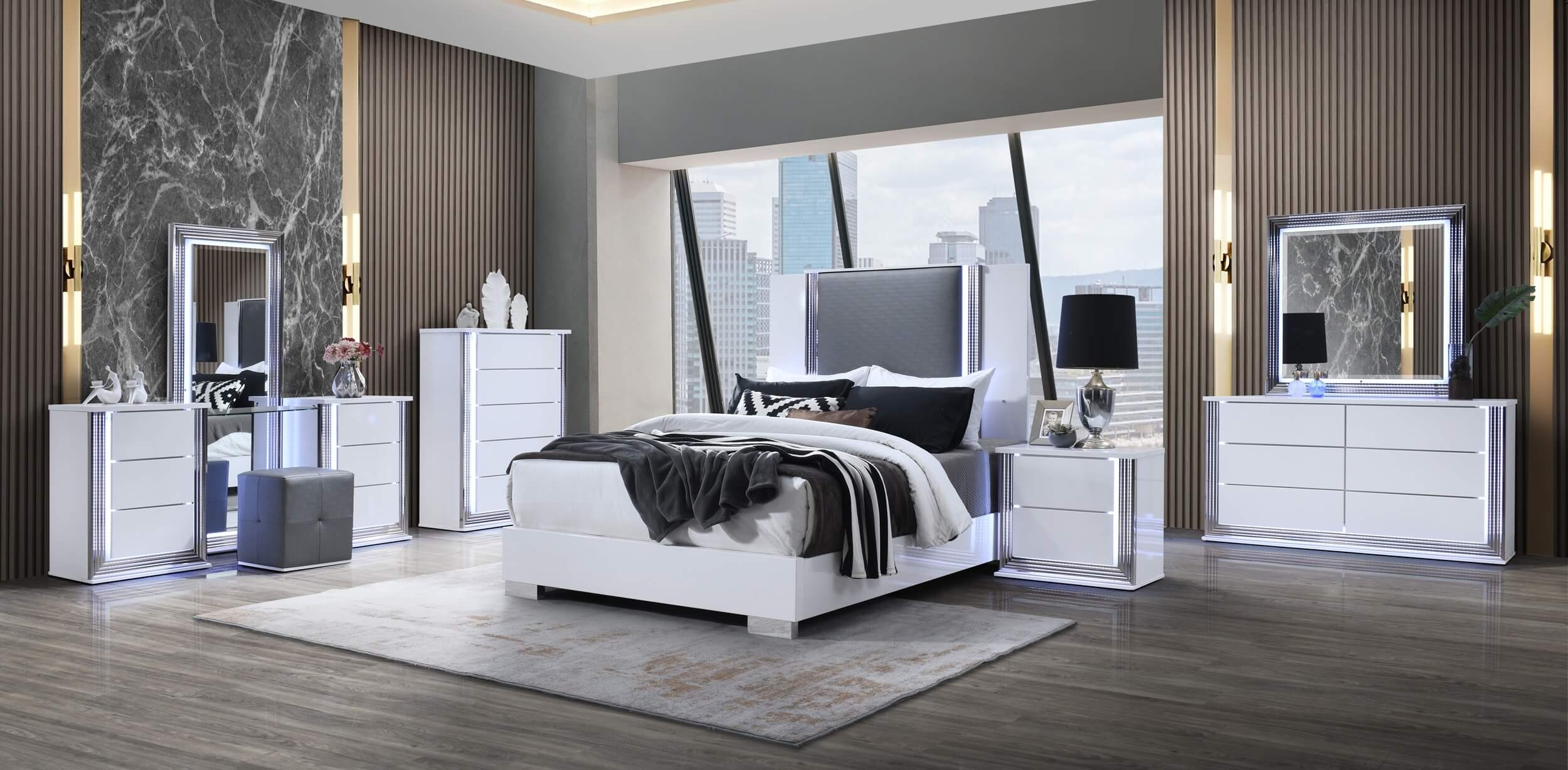 Ylime MDF/Wood Platform Bed w/LED Lighting
