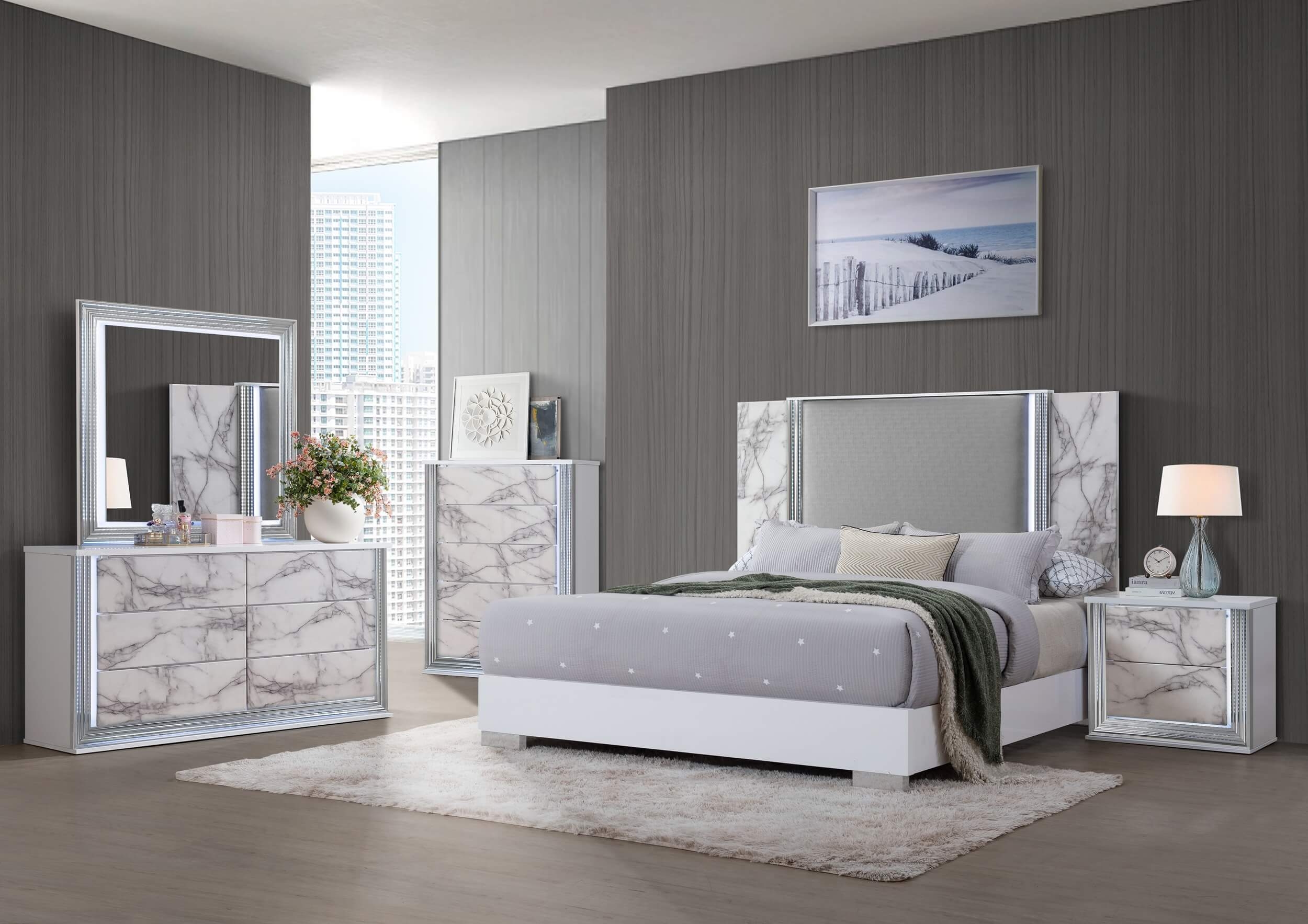 Ylime MDF/Wood Platform Bed w/LED Lighting, King Size