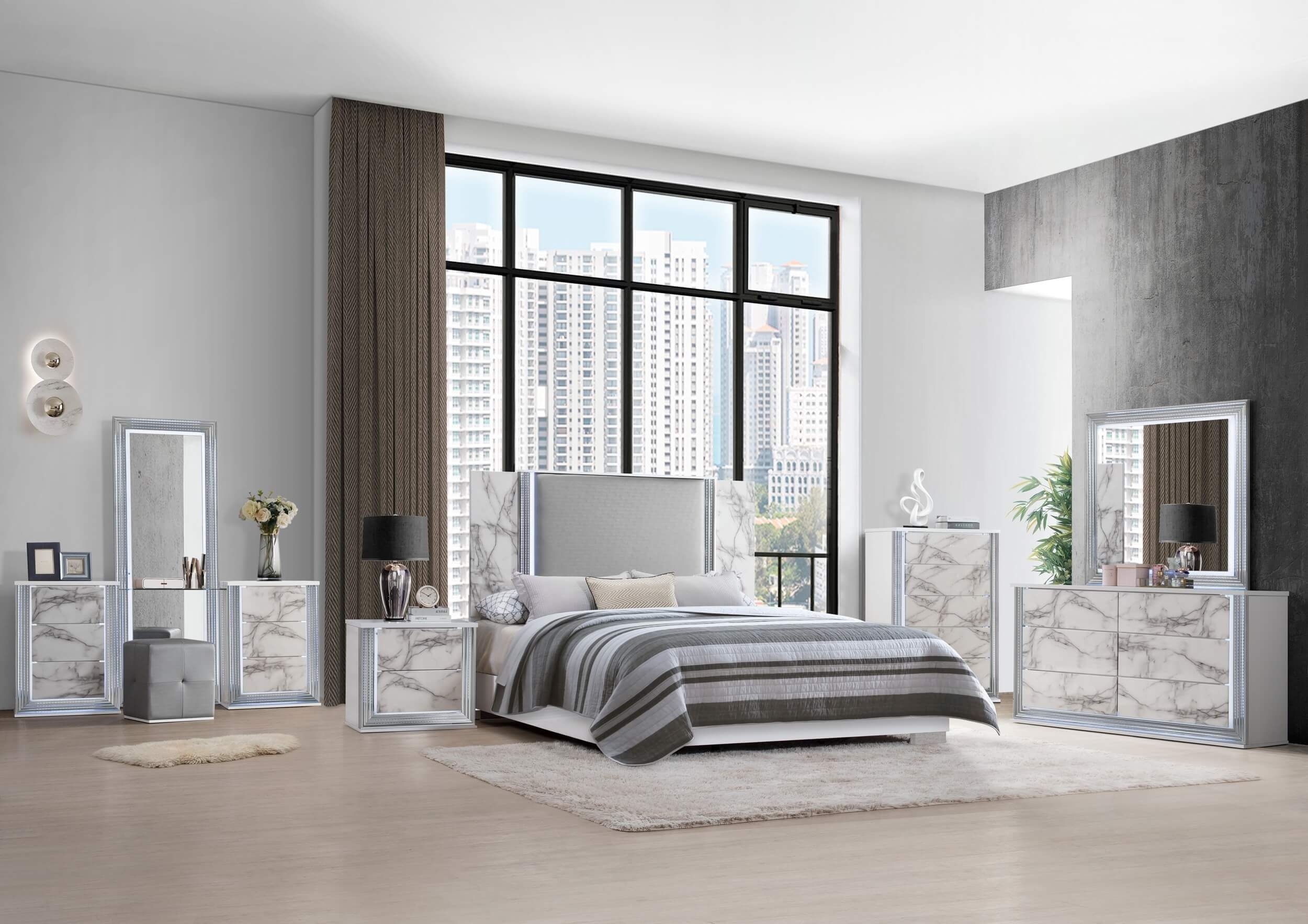 Ylime MDF/Wood Platform Bedroom Set w/LED Lighting