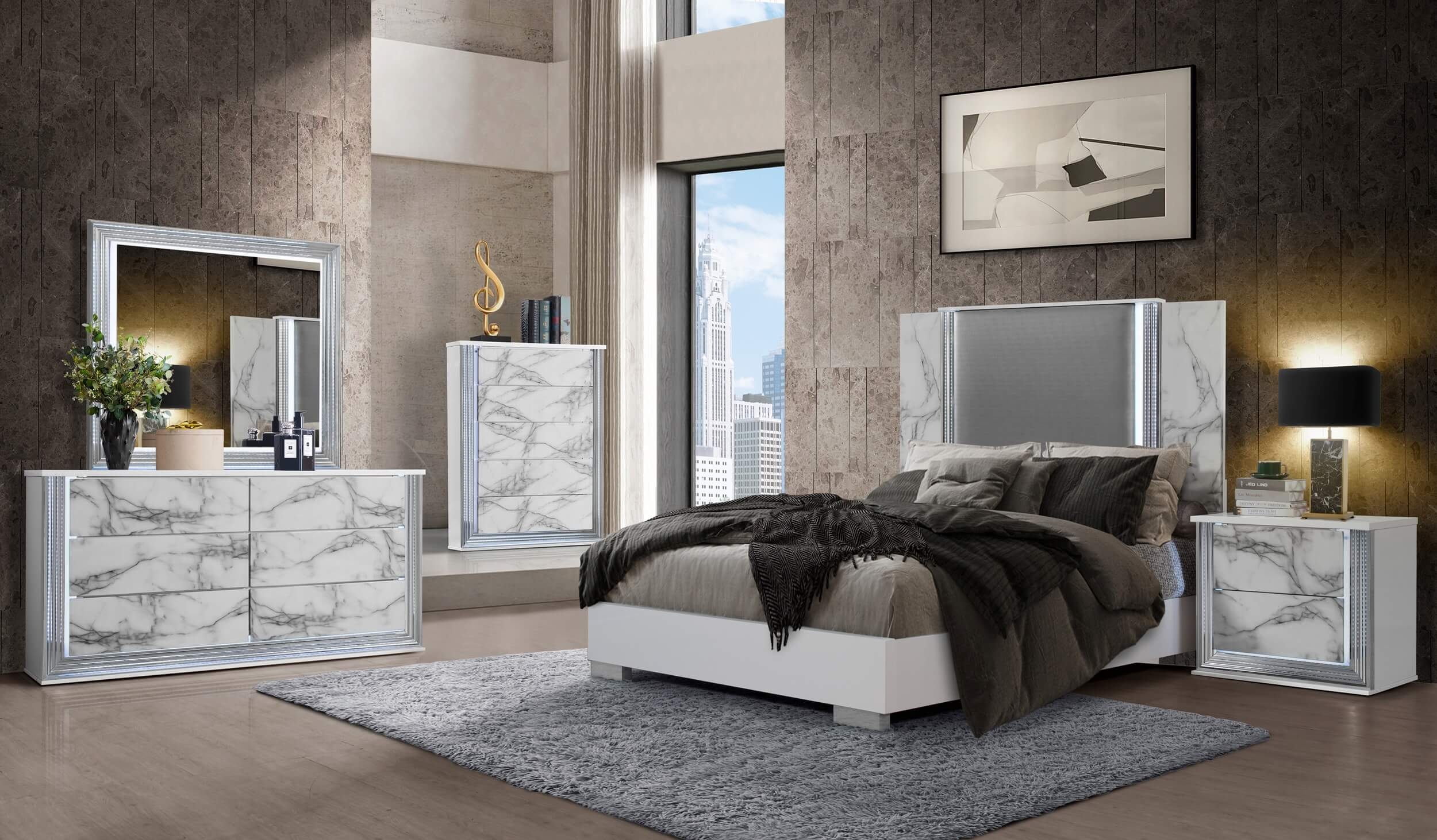 Ylime MDF/Wood Platform Bedroom Set w/LED Lighting