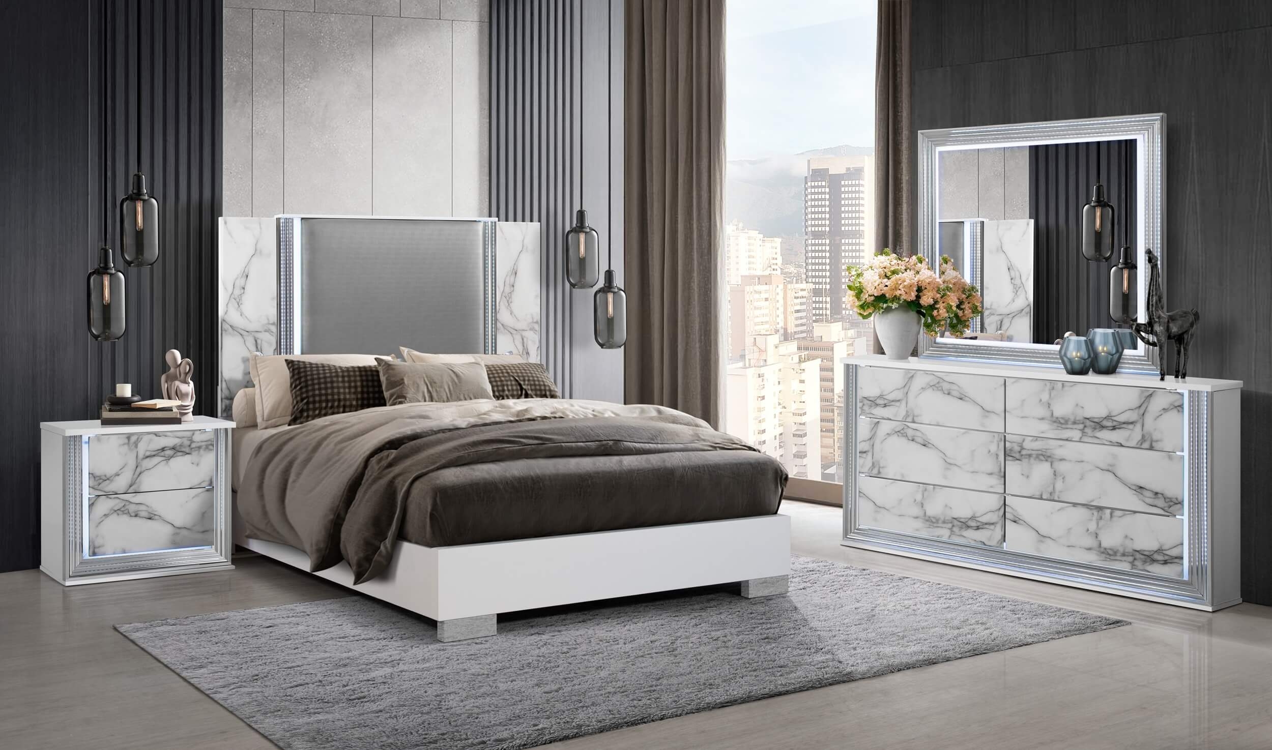 Ylime MDF/Wood Platform Bedroom Set w/LED Lighting