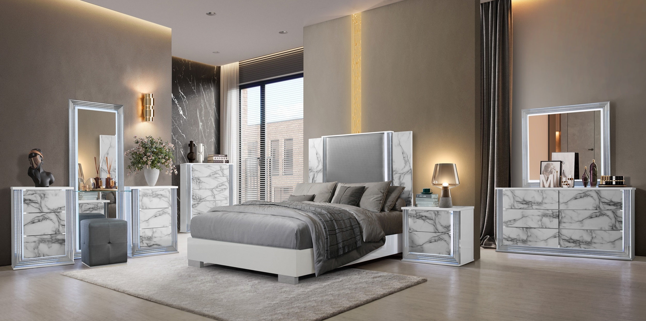 Ylime MDF/Wood Platform Bed w/LED Lighting