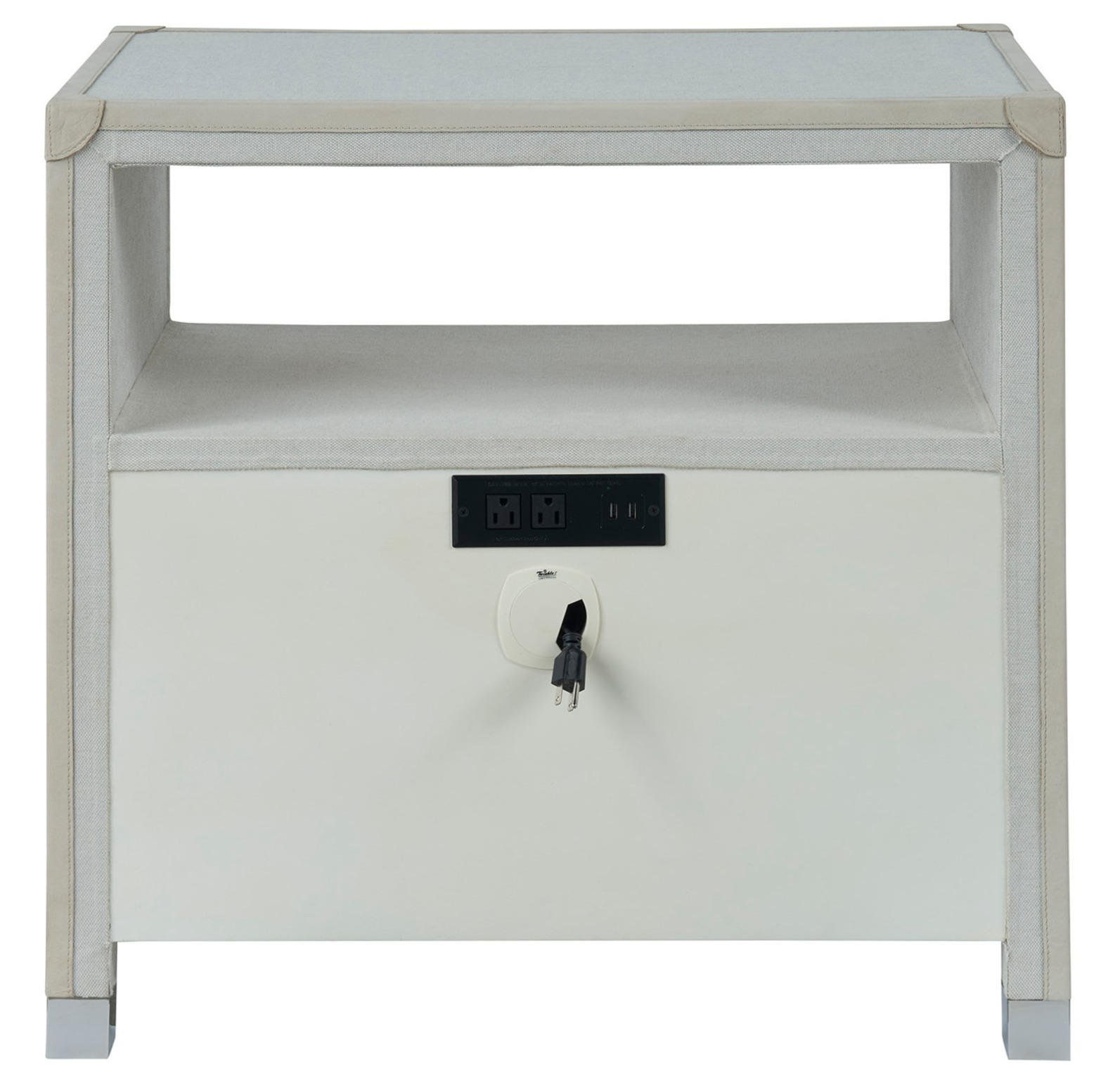 Riven Wood/Fabric/Leather Nightstand w/2 Drawers