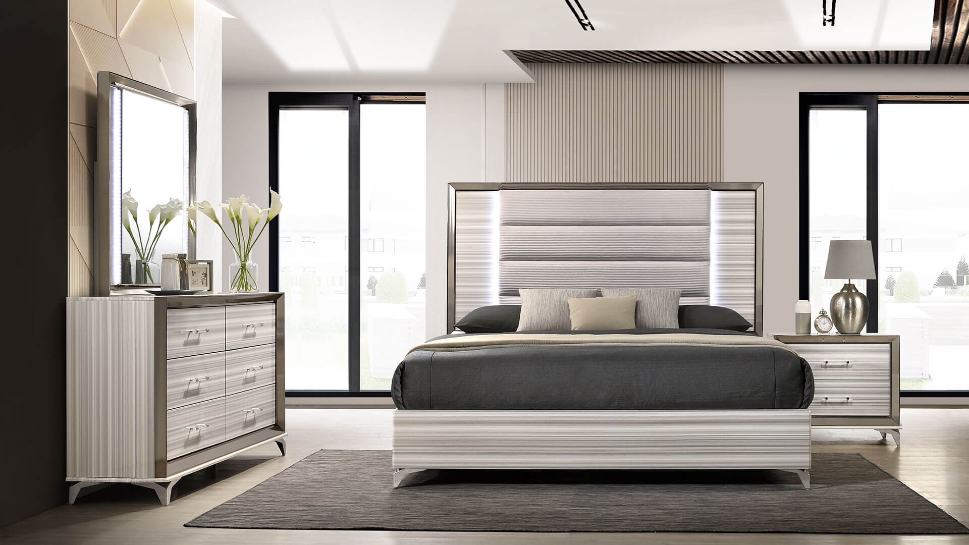 Zambrano  King Bed With LED White