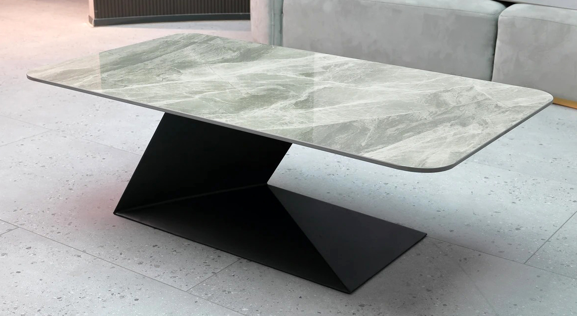 Zest Rectangular Porcelain Top Coffee Table with Z-Shaped Structural Legs