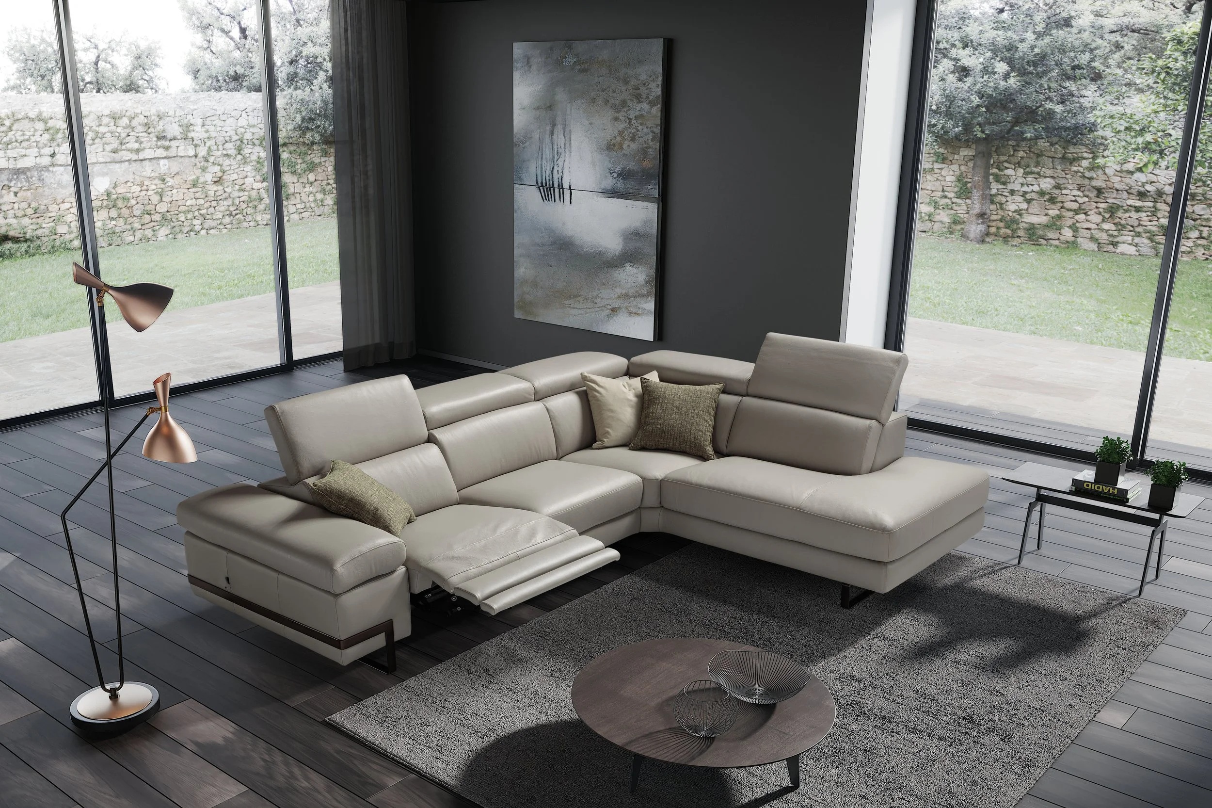 Zeus Leather Reclining Modular L-Shape Custom Sectional Sofa