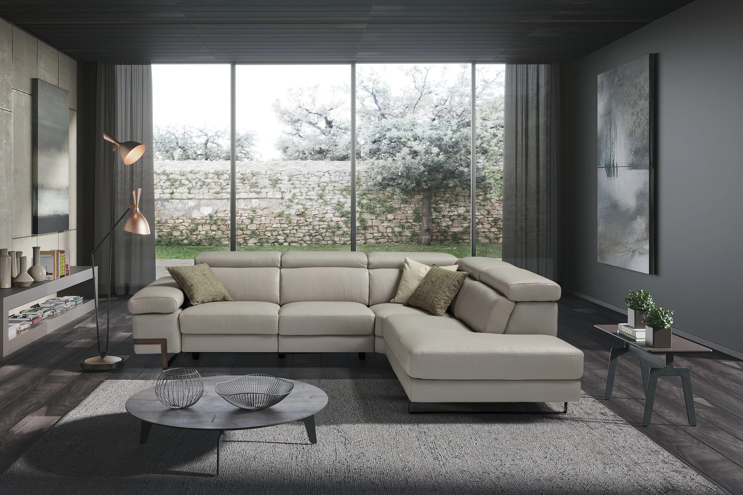 Zeus Leather Reclining Modular L-Shape Sectional Sofa