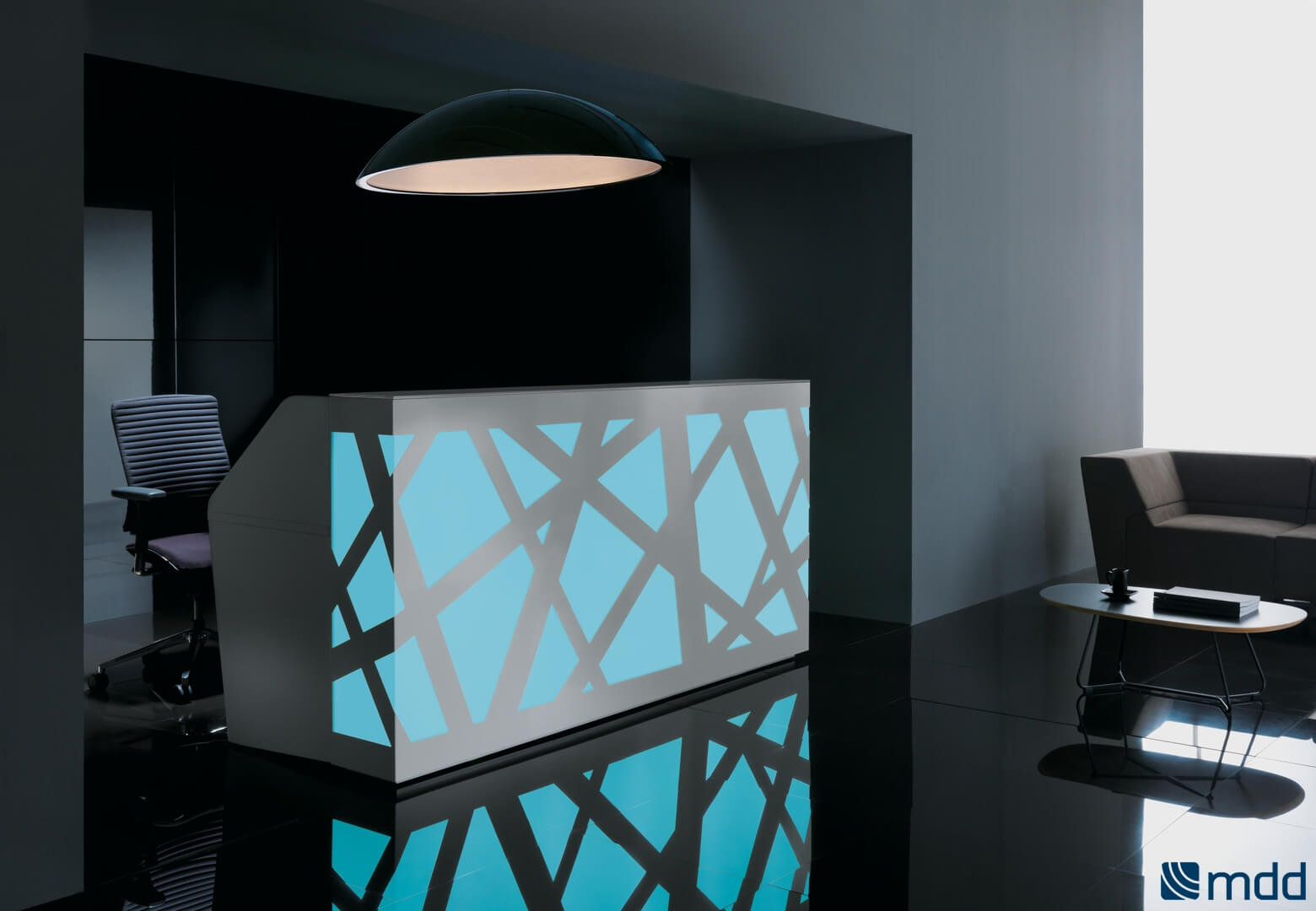 ZIG-ZAG L-Shaped Reception Desk w/RGB Light & Side Panels