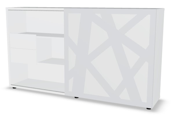 Standard Office Managerial Cabinet w/2 Drawers, 3 Open Shelves & Zig-Zag HPL Sliding Door