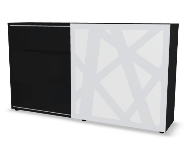 Standard Office Managerial Cabinet w/2 Drawers, 3 Open Shelves & Zig-Zag HPL Sliding Door