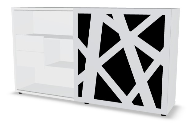 Standard Office Managerial Cabinet w/2 Drawers, 3 Open Shelves & Zig-Zag HPL Sliding Door