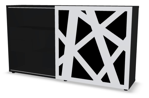 Standard Office Managerial Cabinet w/2 Drawers, 3 Open Shelves & Zig-Zag HPL Sliding Door