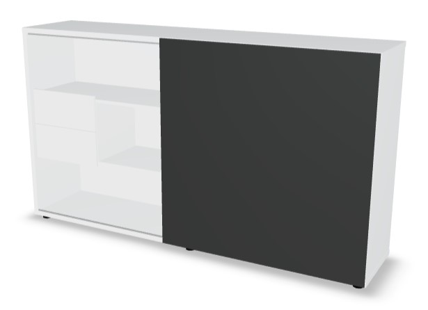 Standard Office Managerial Cabinet w/2 Drawers, 3 Open Shelves & HPL Sliding Door