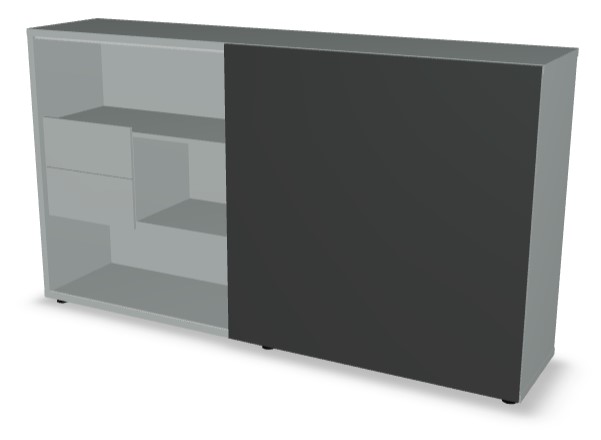 Standard Office Managerial Cabinet w/2 Drawers, 3 Open Shelves & HPL Sliding Door