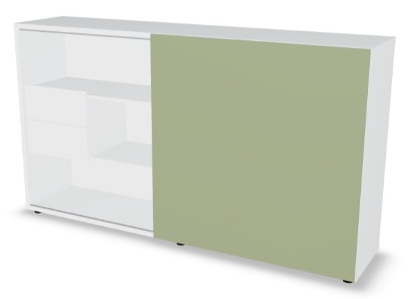 Standard Office Managerial Cabinet w/2 Drawers, 3 Open Shelves & HPL Sliding Door