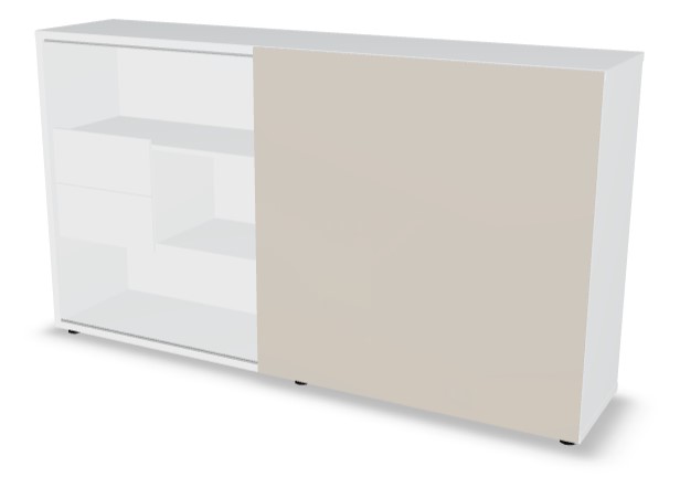 Standard Office Managerial Cabinet w/2 Drawers, 3 Open Shelves & HPL Sliding Door