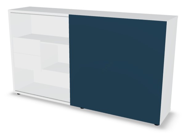 Standard Office Managerial Cabinet w/2 Drawers, 3 Open Shelves & HPL Sliding Door